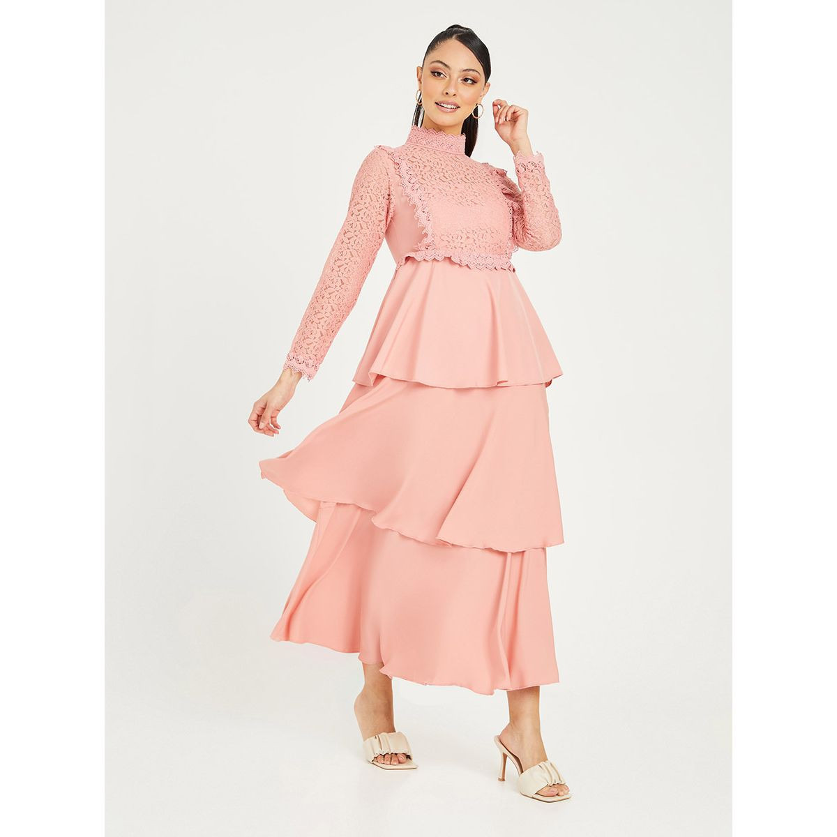 Styli Long Sleeves High Neck Tiered Maxi Dress-women-clothing-dresses-image-1