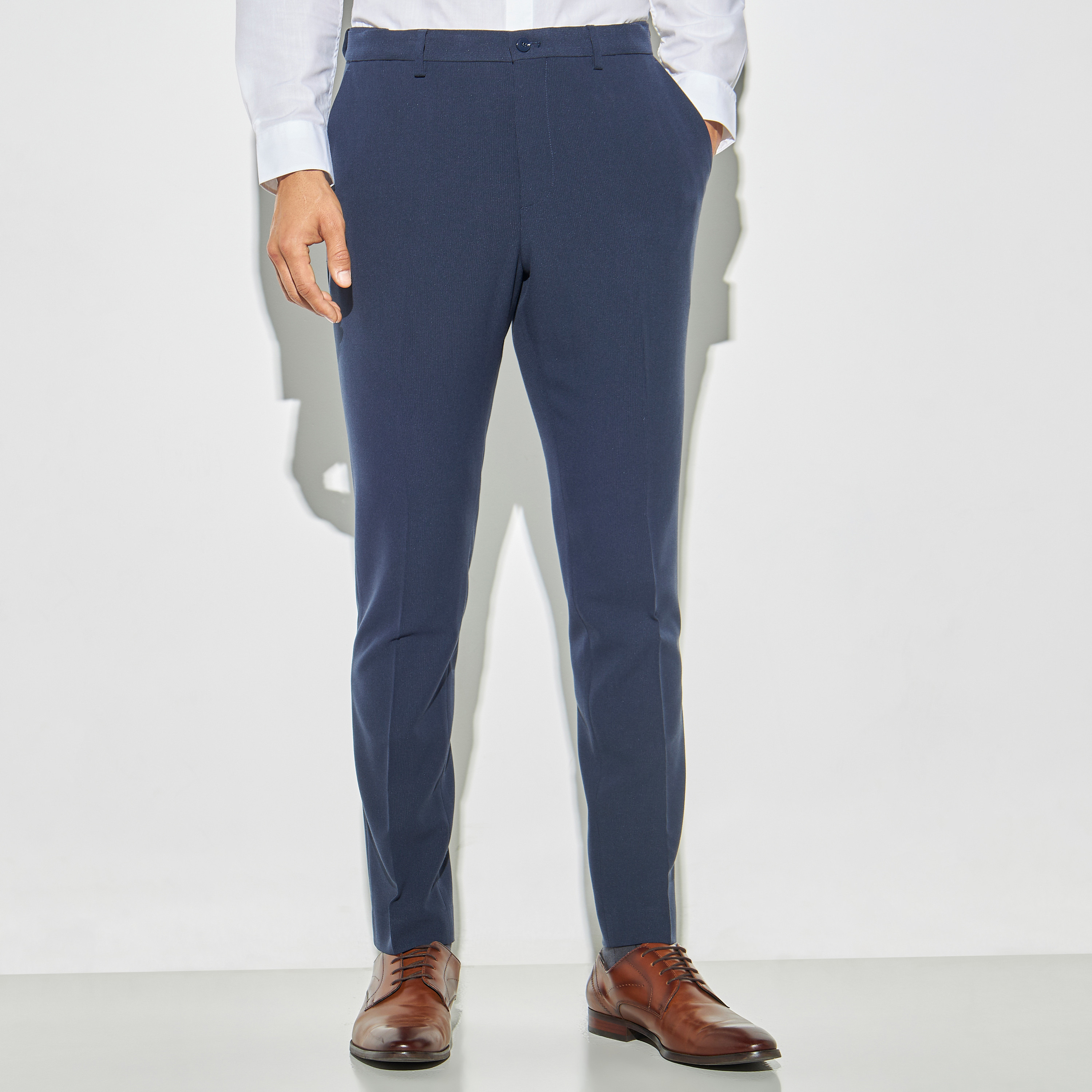 Buy Light Blue Linen Elasticated Wide Leg Formal Trouser Online |  FableStreet