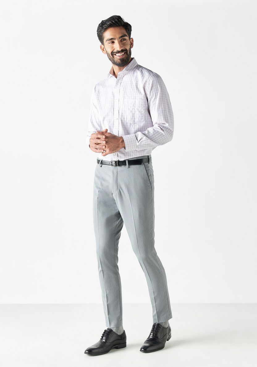 Buy Textured Belted Slim Fit Formal Trousers with Pockets | Splash UAE