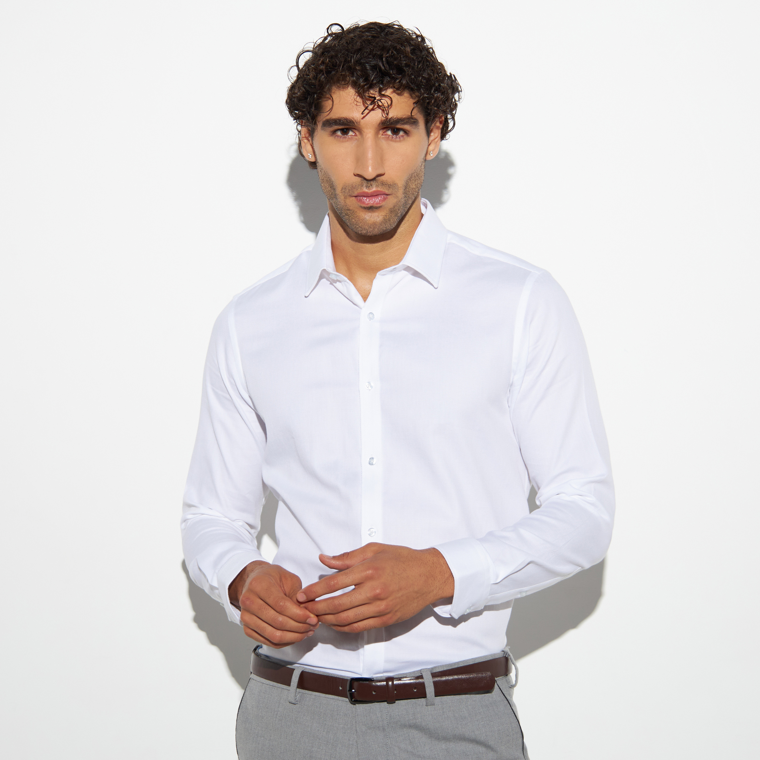 Solid Twill Shirt with Long Sleeves-men-clothing-shirts-image-1