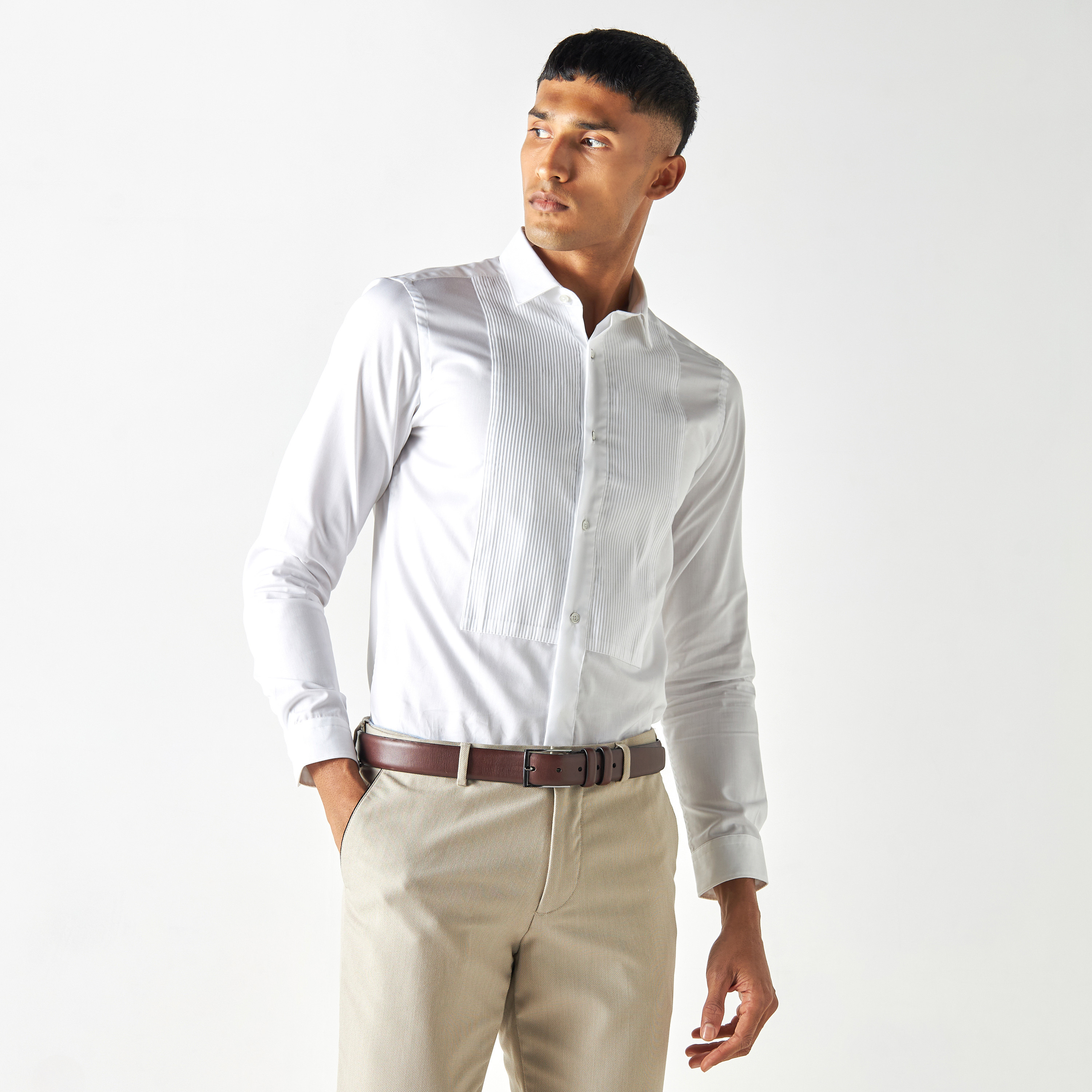 Mens slim fit white long store sleeve shirt