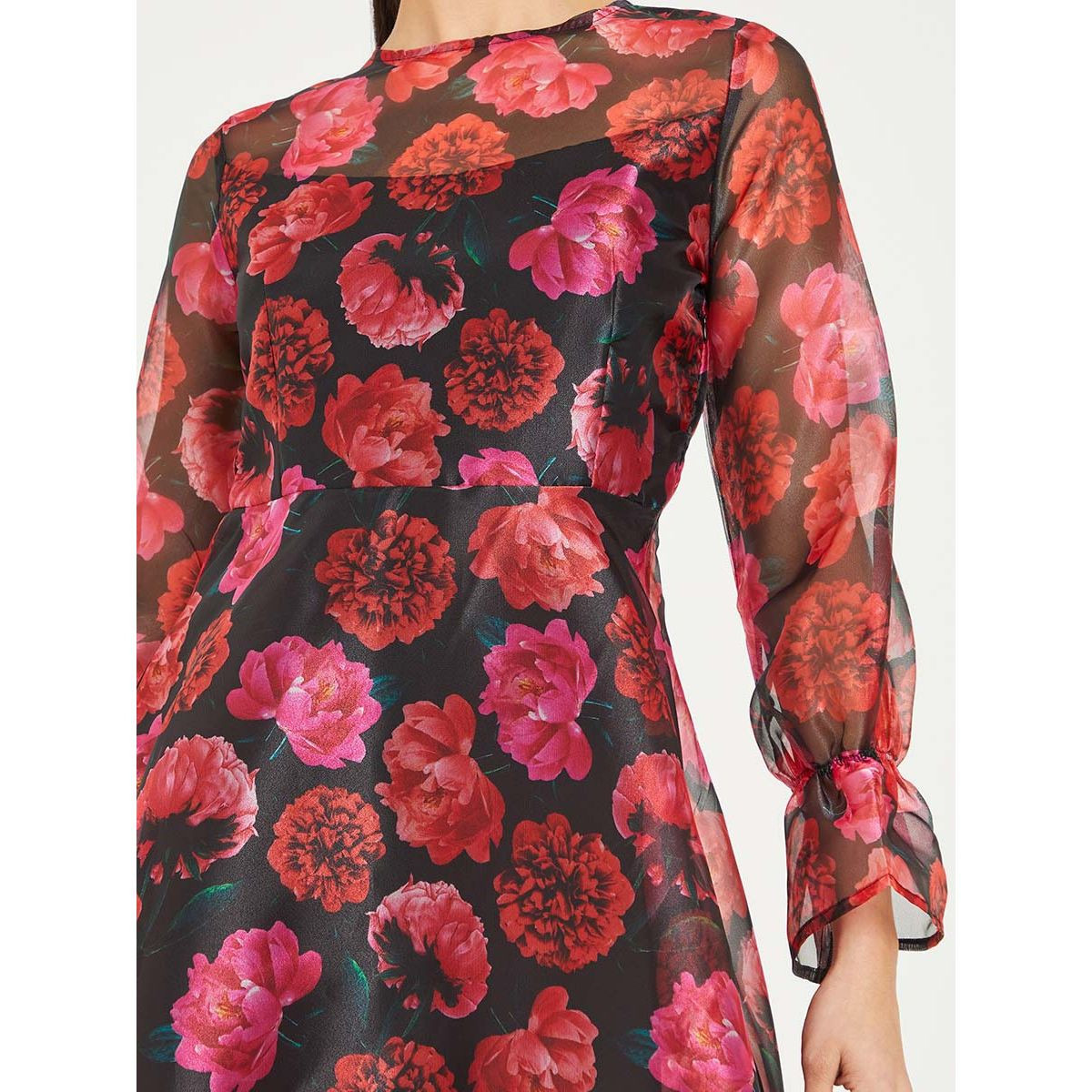 Styli Long Sleeves Floral Print Organza Knee Length Dress-women-clothing-dresses-image-3
