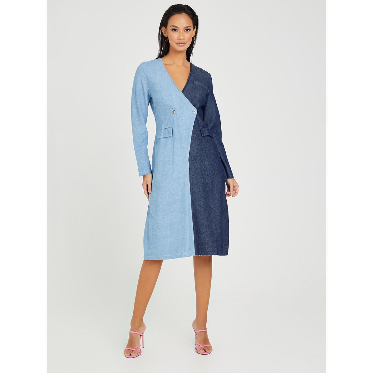 Styli Long Sleeves Colorblock Denim Midi Dress-women-clothing-dresses-image-1