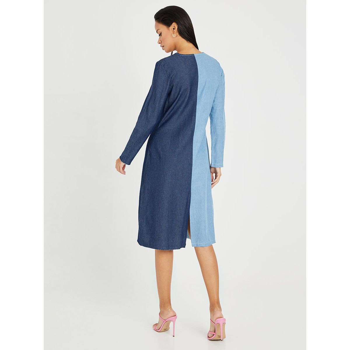 Styli Long Sleeves Colorblock Denim Midi Dress-women-clothing-dresses-image-4