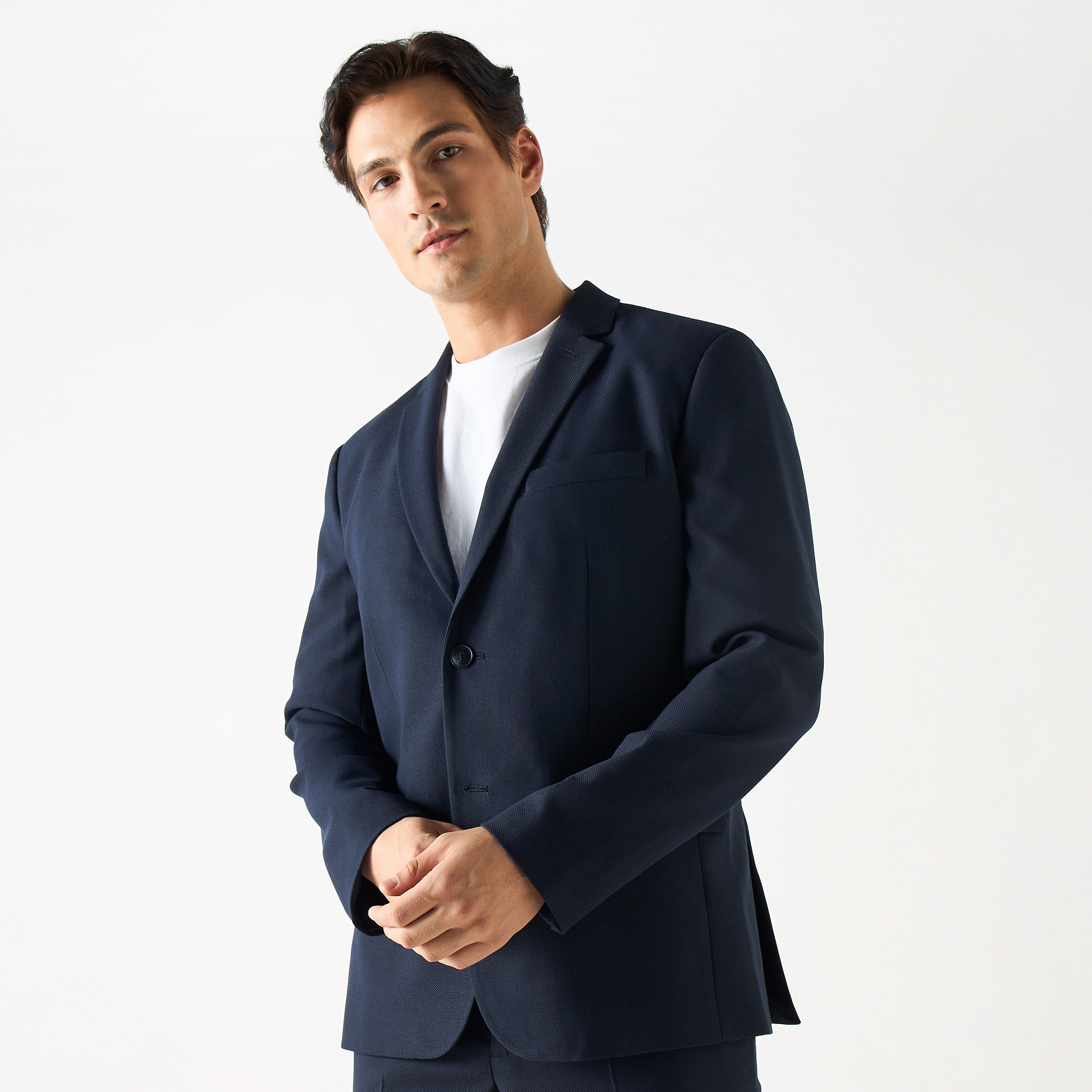 Textured Blazer with Notched Lapel and Long Sleeves-men-clothing-jacketsandblazers-blazers-image-5