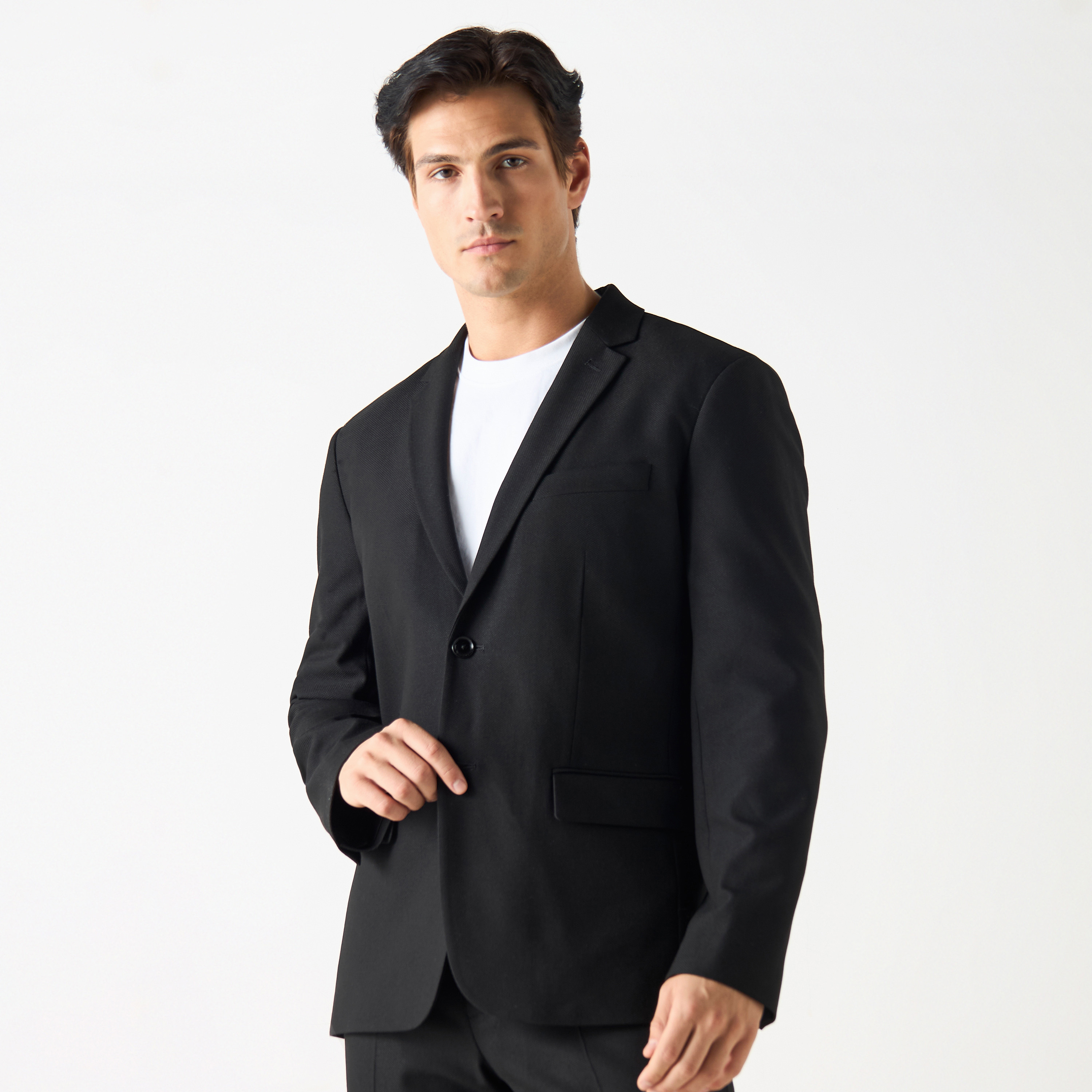 Textured Blazer with Notched Lapel and Long Sleeves-men-clothing-jacketsandblazers-blazers-image-1