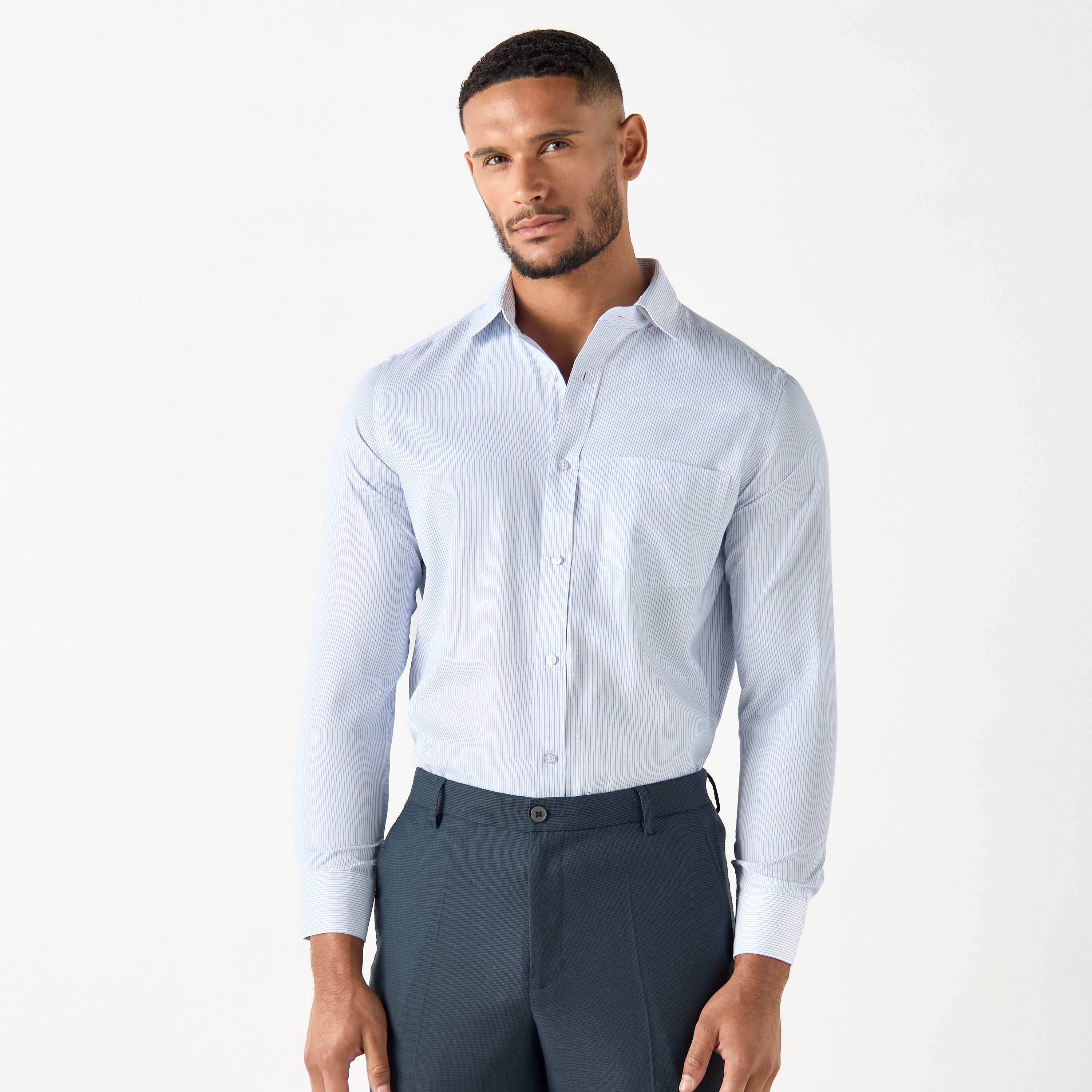 Striped Regular Fit Formal Shirt with Long Sleeves and Pocket-men-clothing-shirts-image-6