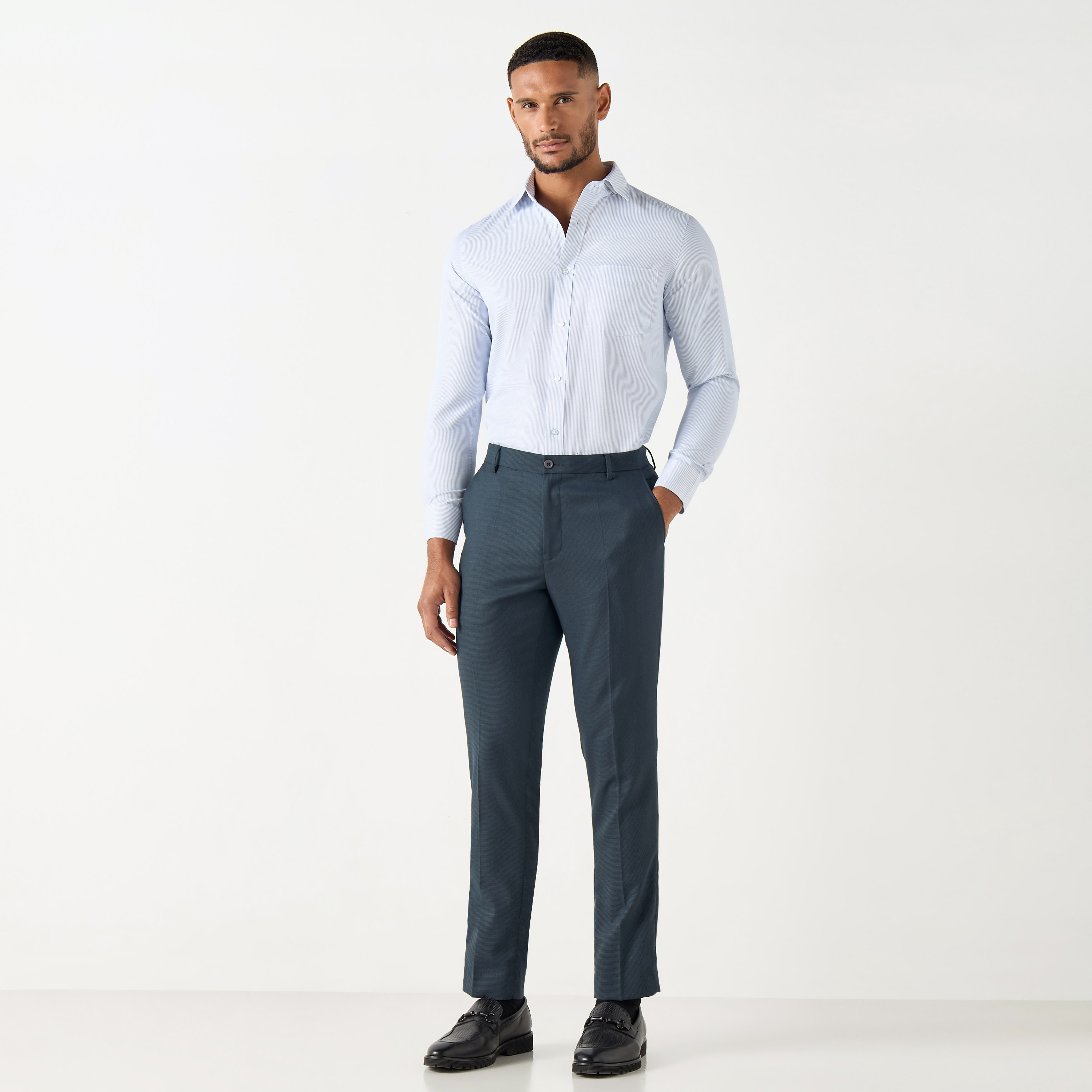 Striped Regular Fit Formal Shirt with Long Sleeves and Pocket-men-clothing-shirts-image-7