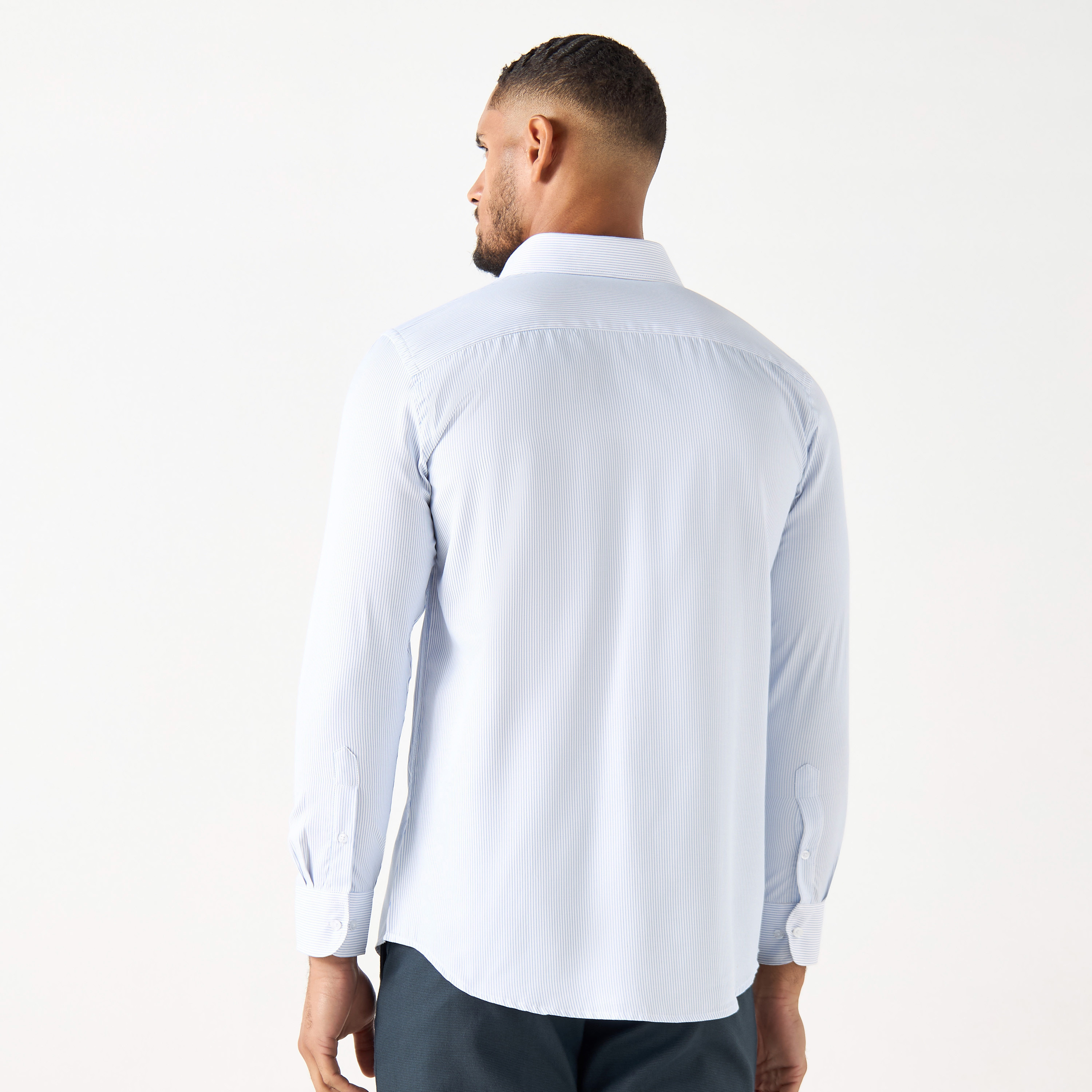 Striped Regular Fit Formal Shirt with Long Sleeves and Pocket-men-clothing-shirts-image-8