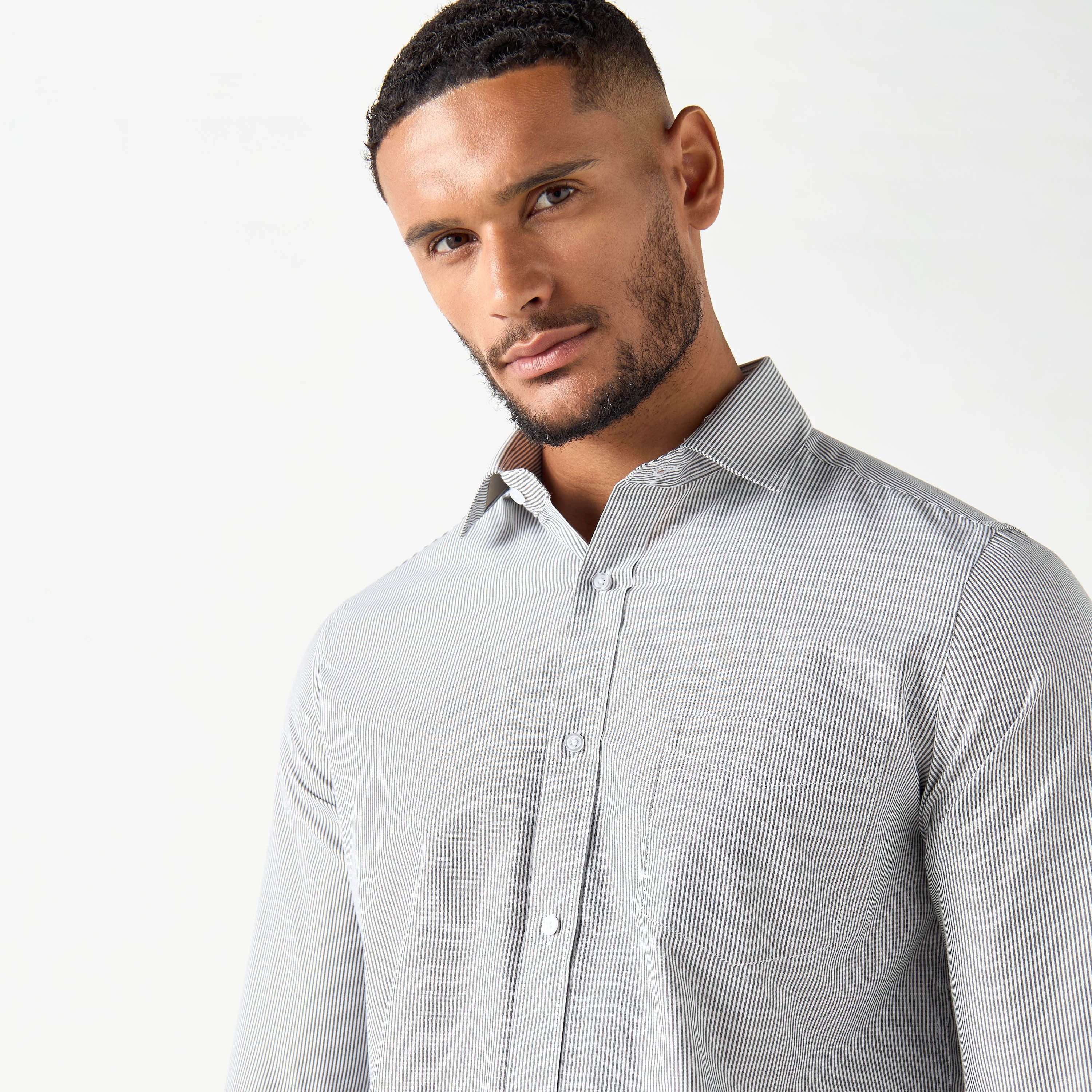 Striped Regular Fit Formal Shirt with Long Sleeves and Pocket-men-clothing-shirts-image-4