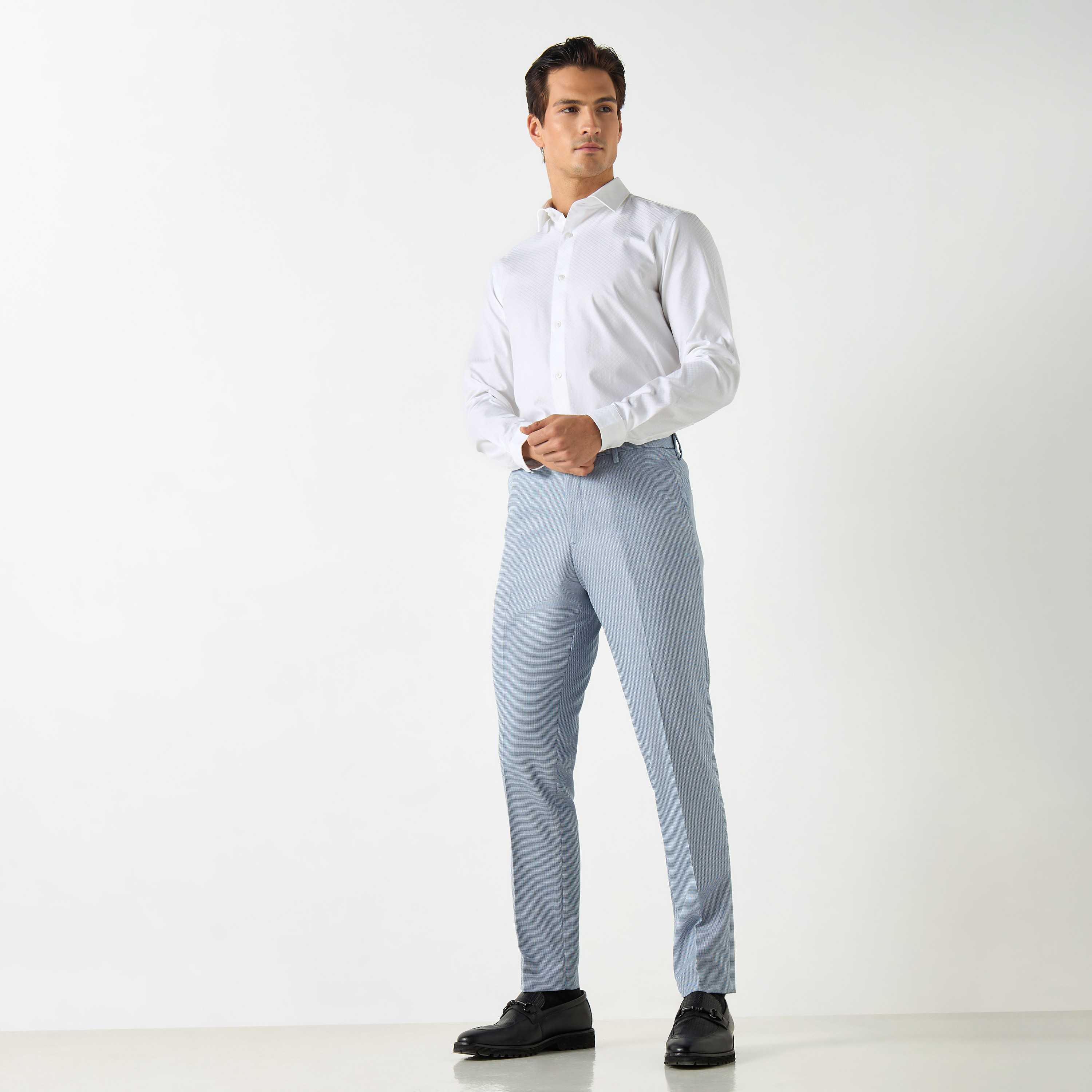 Textured Slim Fit Trousers with Flexi Waist and Pockets-men-clothing-bottoms-trousersandchinos-trousers-image-2