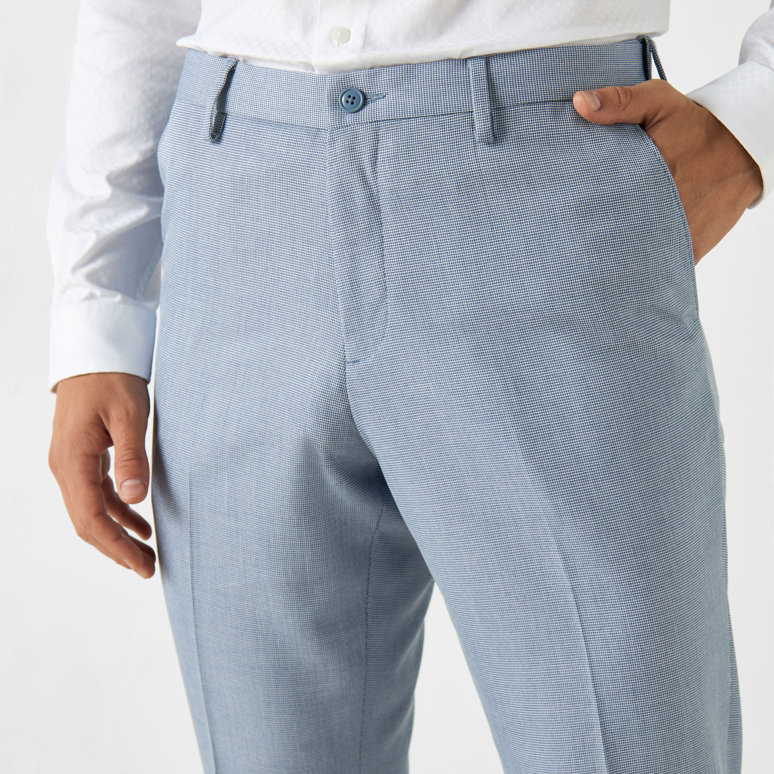 Textured Slim Fit Trousers with Flexi Waist and Pockets-men-clothing-bottoms-trousersandchinos-trousers-image-4