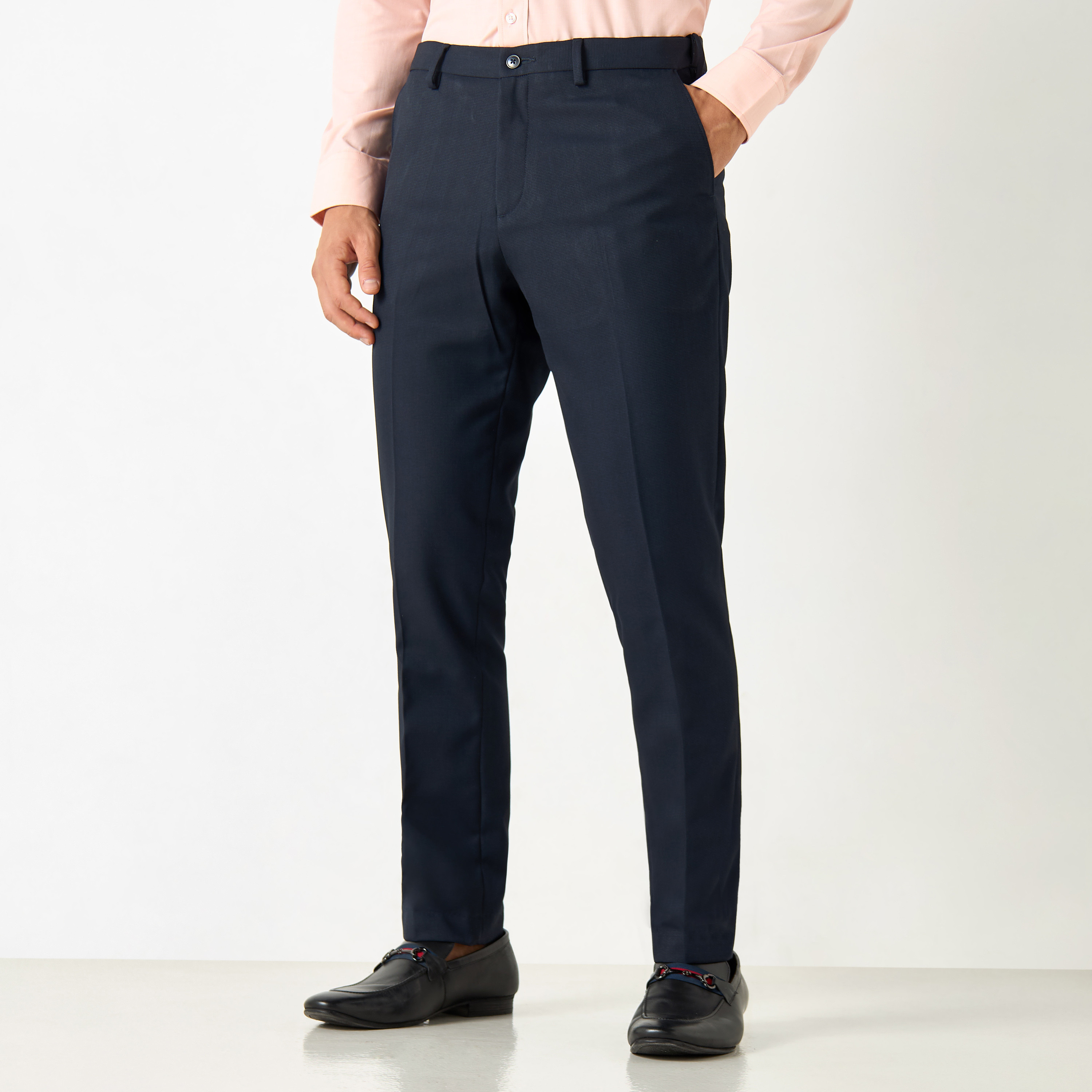 Textured Slim Fit Trousers with Flexi Waist and Pockets-men-clothing-bottoms-trousersandchinos-trousers-image-5