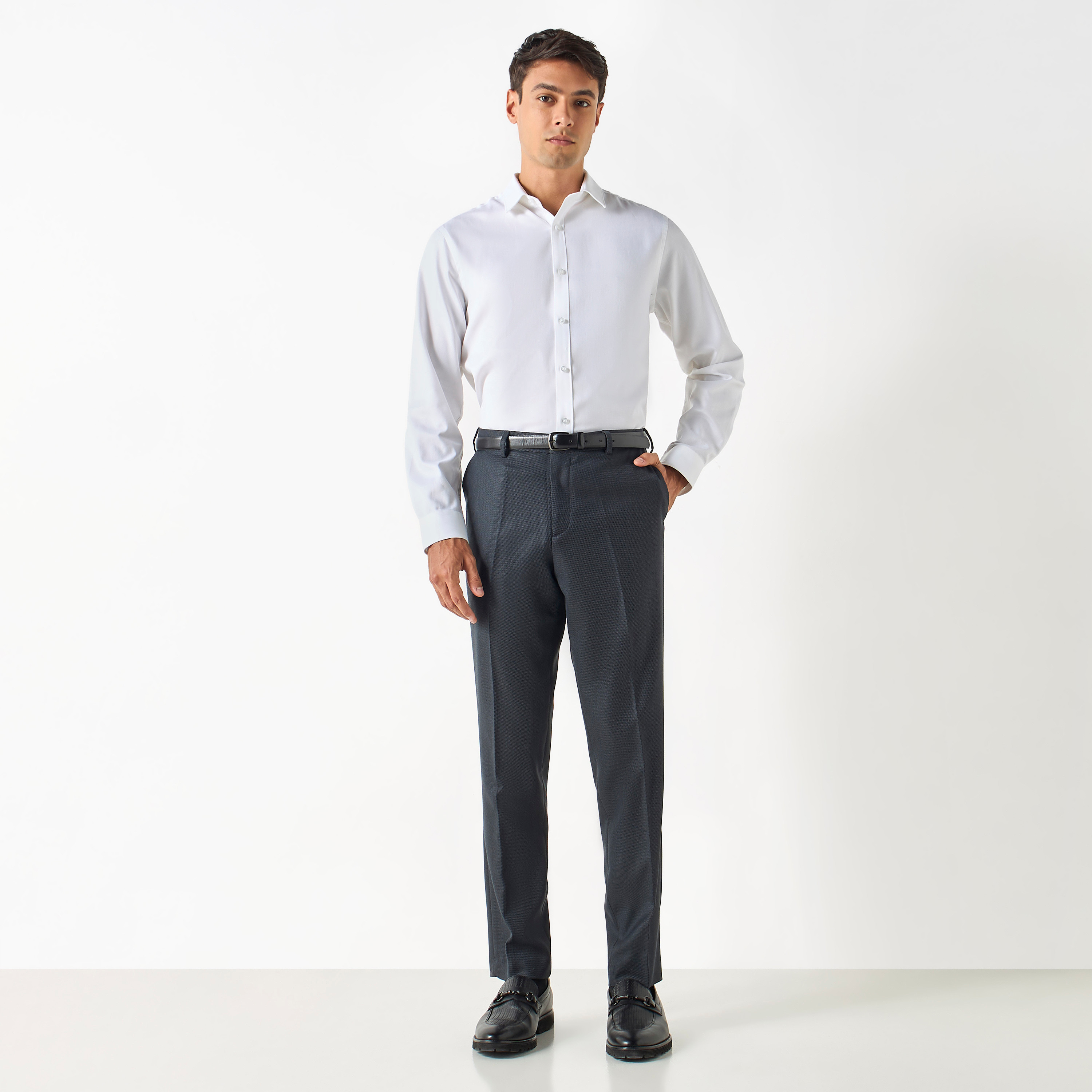 Shop Textured Slim Fit Formal Shirt with Long Sleeves Online