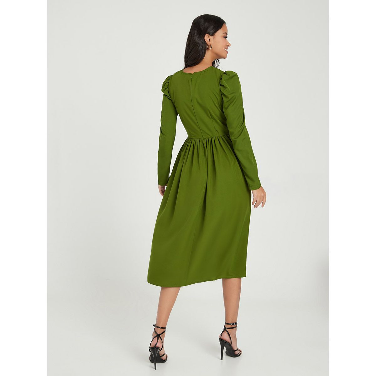 Styli Long Sleeves V Neck Button Detail Midi Dress-women-clothing-dresses-image-5