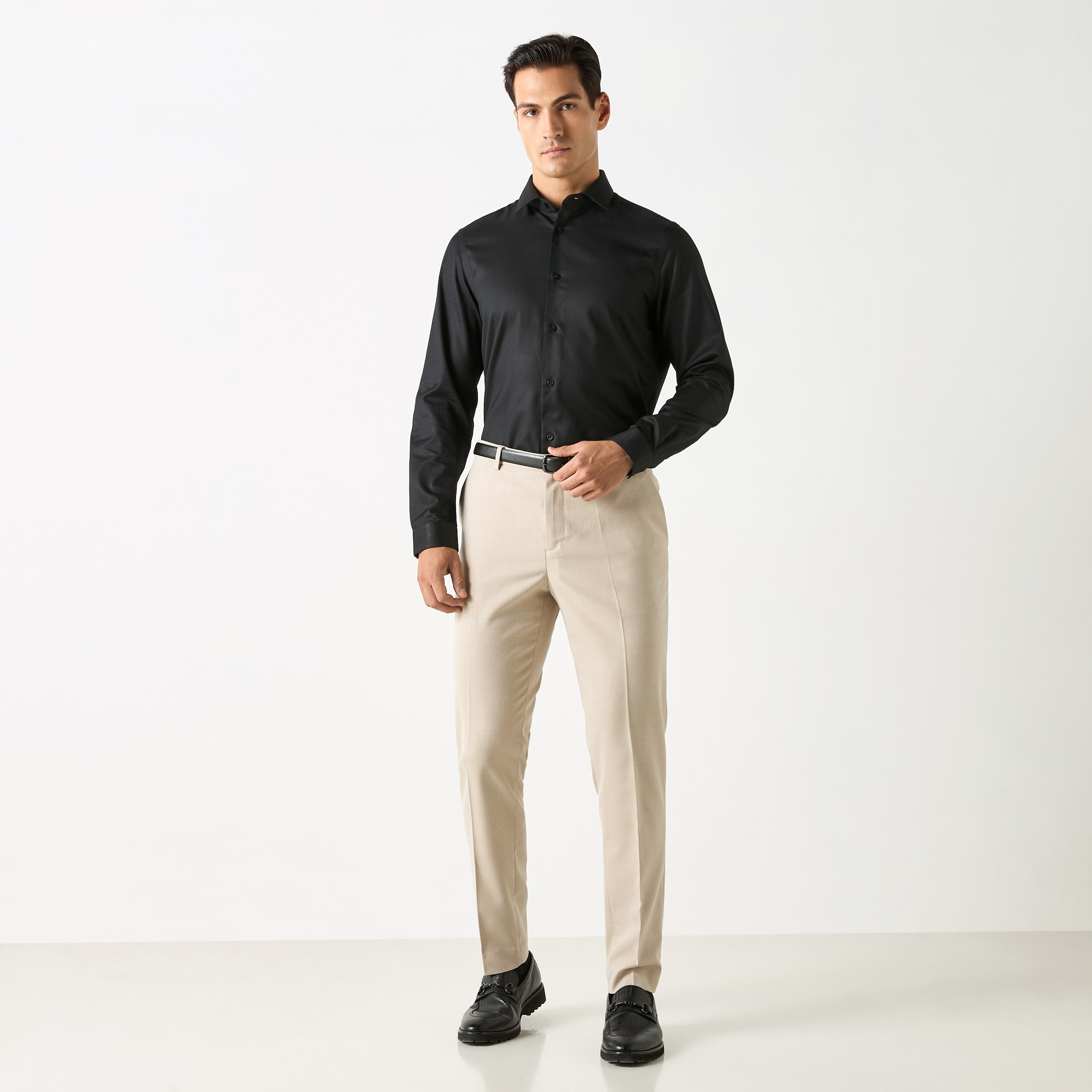 Regular Fit Textured Shirt with Collar and Long Sleeves-men-clothing-shirts-image-12
