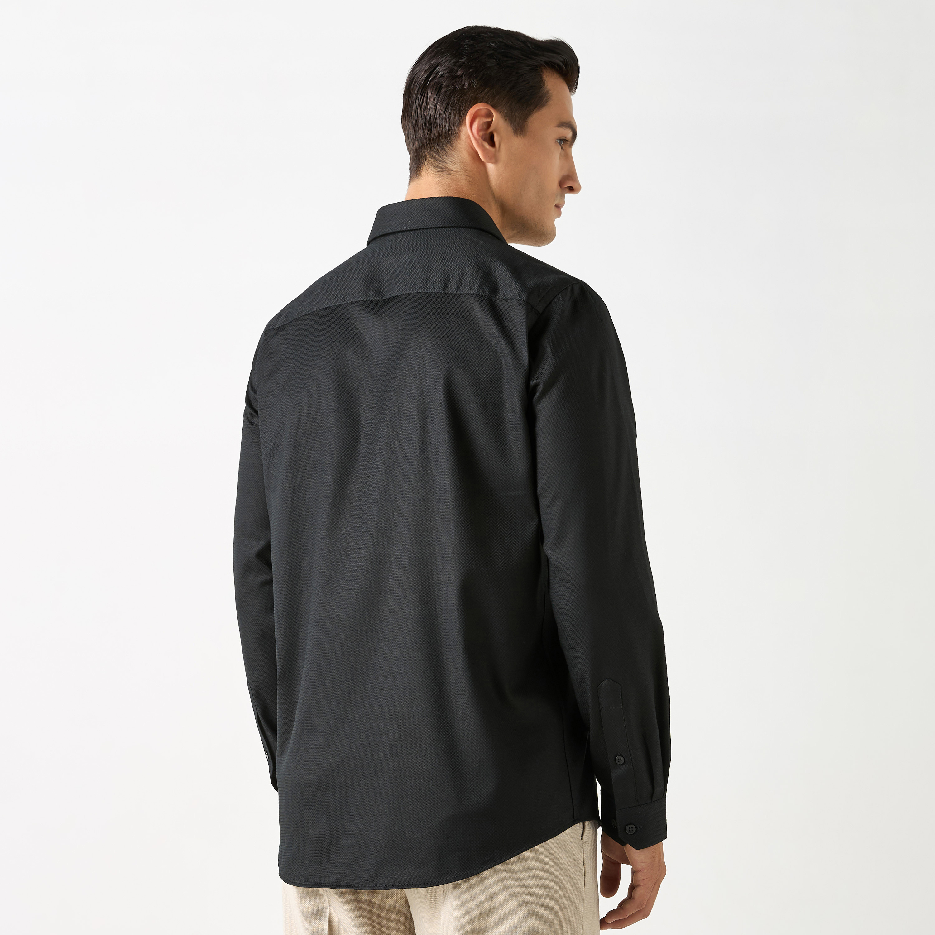 Regular Fit Textured Shirt with Collar and Long Sleeves-men-clothing-shirts-image-13
