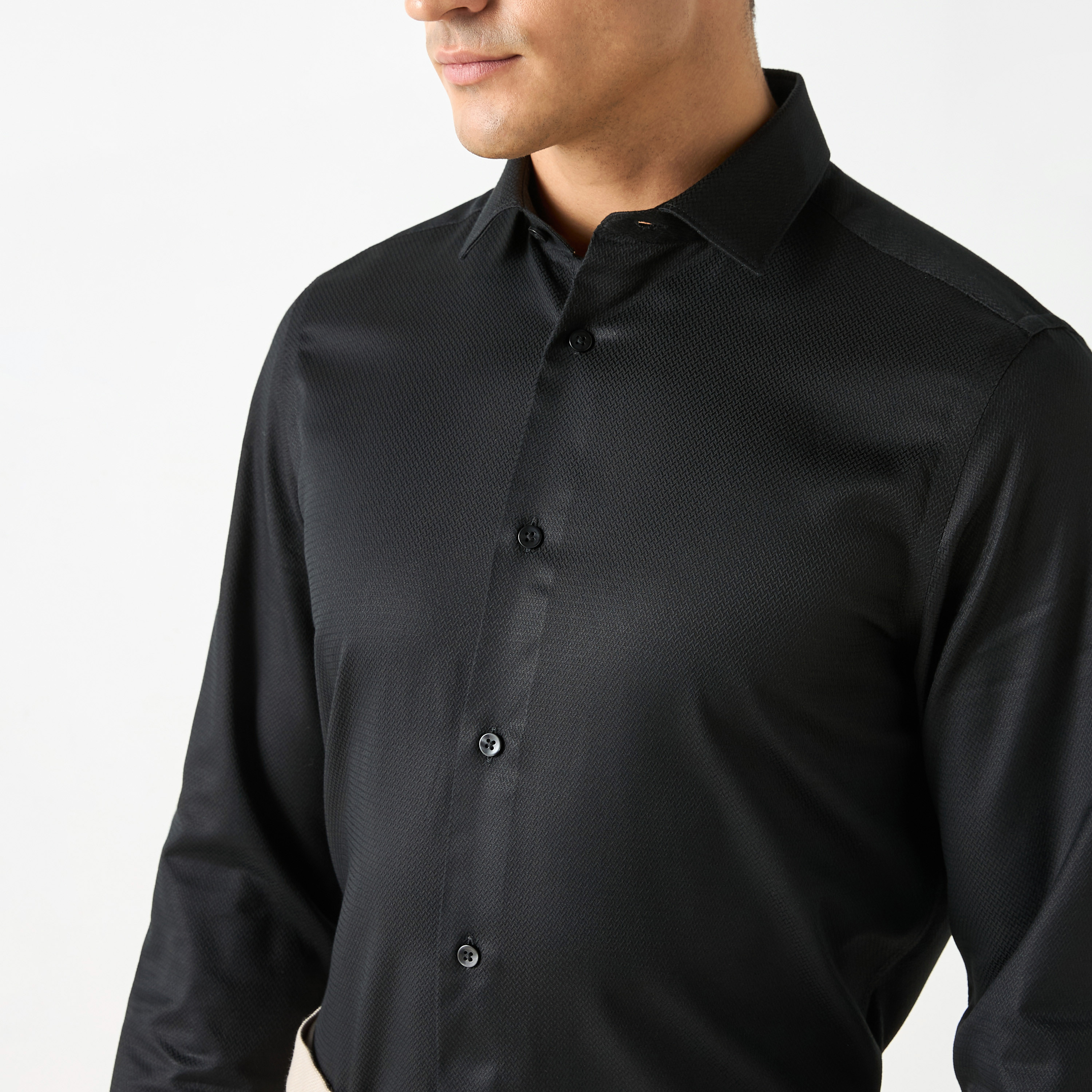 Regular Fit Textured Shirt with Collar and Long Sleeves-men-clothing-shirts-image-14