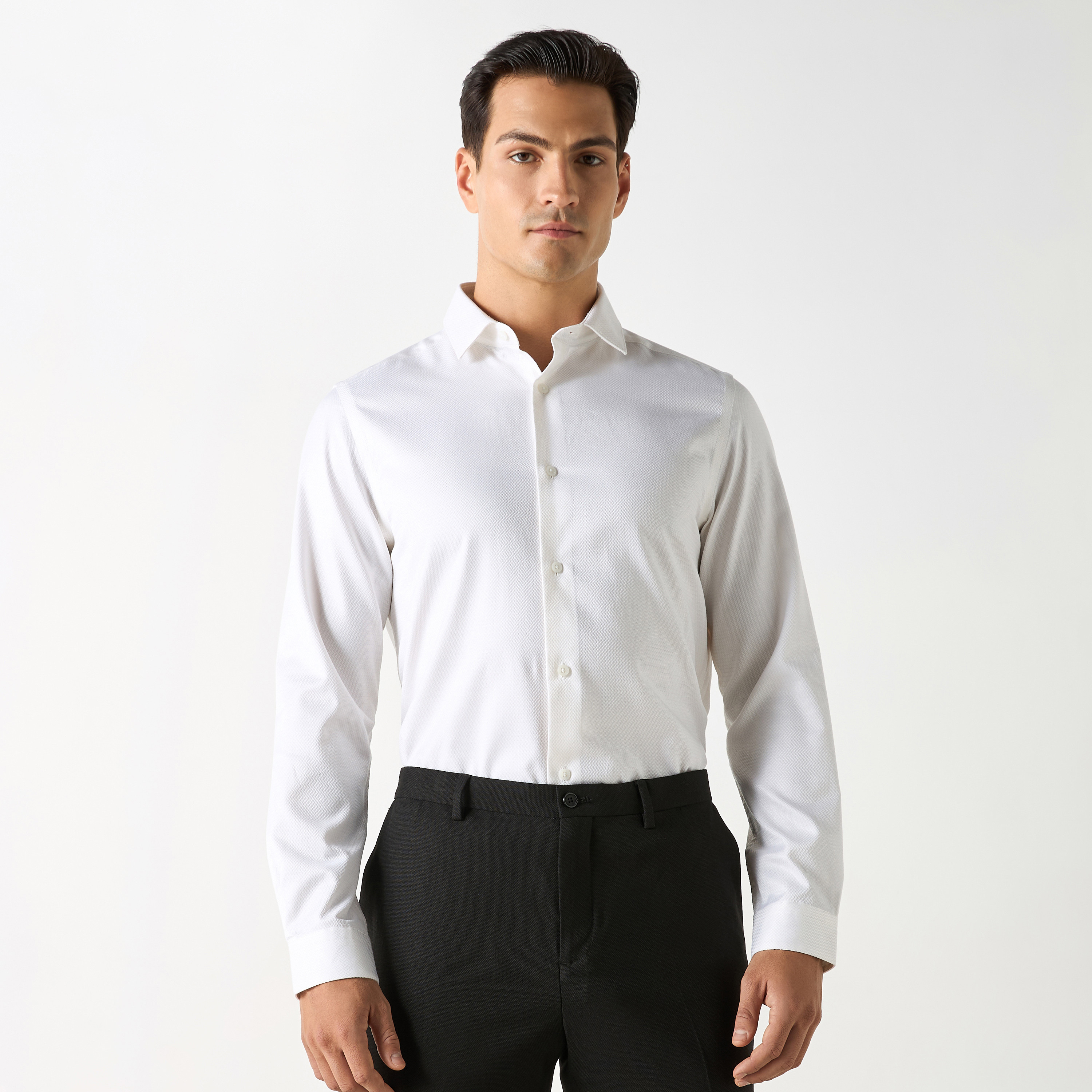 Regular Fit Textured Shirt with Collar and Long Sleeves-men-clothing-shirts-image-6