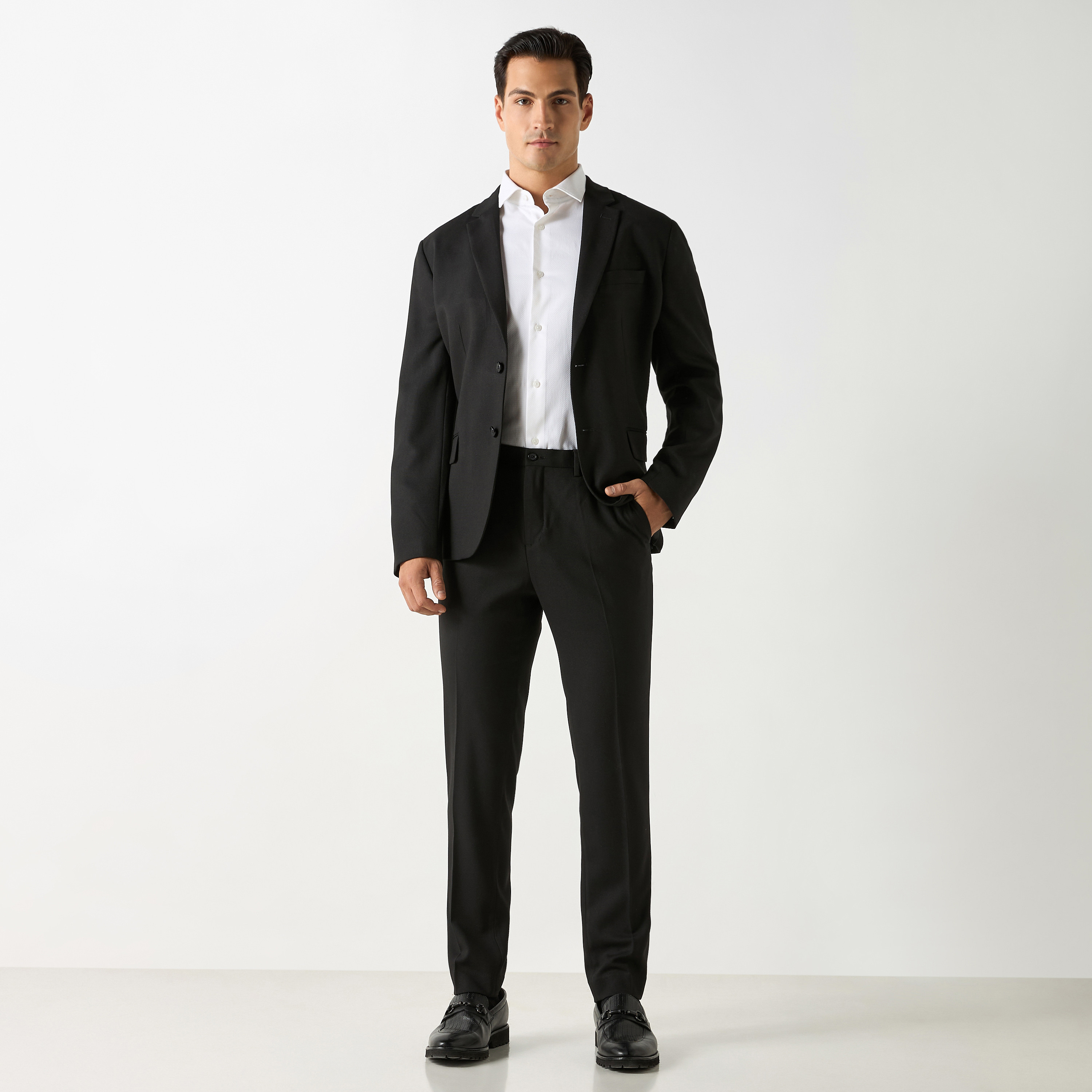 Regular Fit Textured Shirt with Collar and Long Sleeves-men-clothing-shirts-image-7