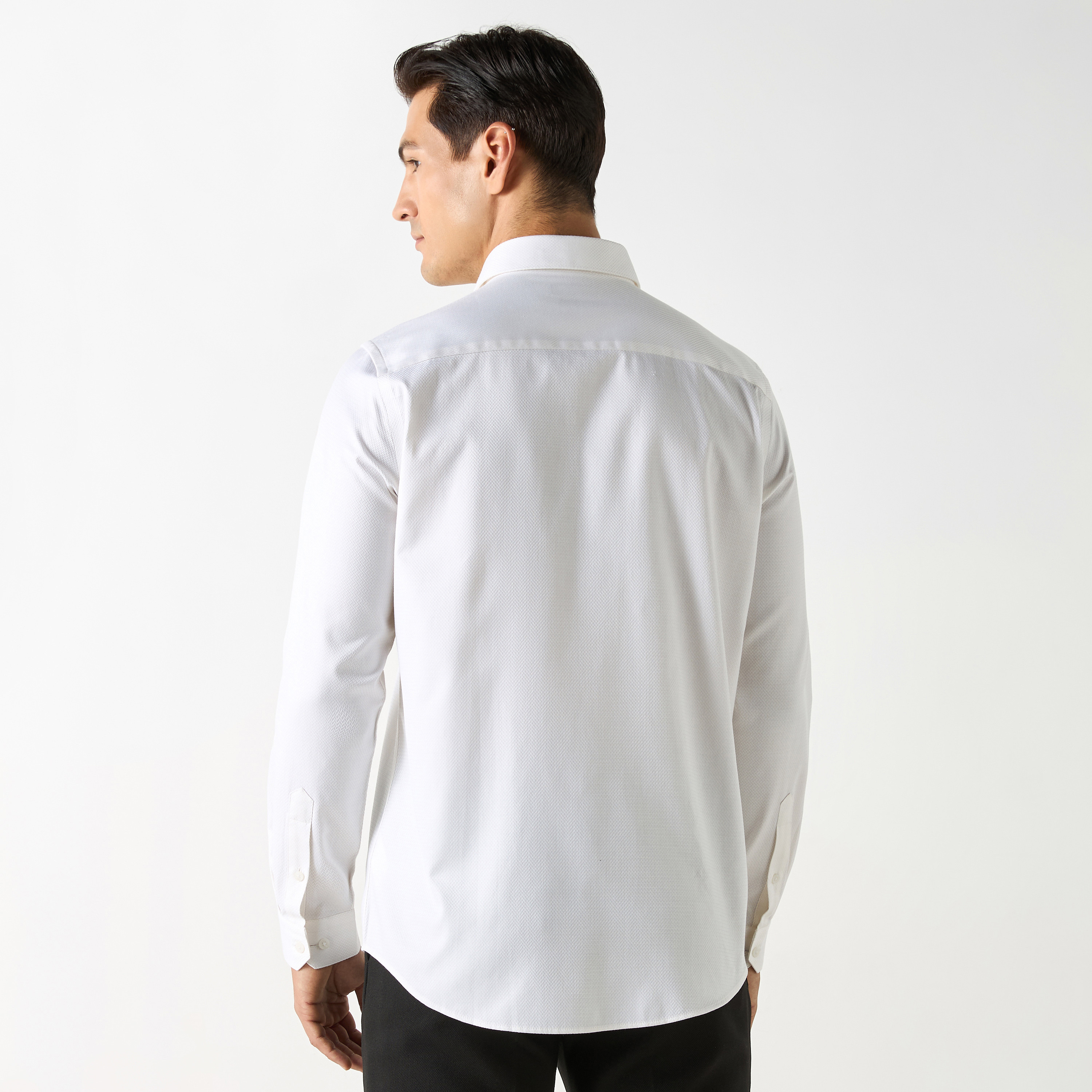 Regular Fit Textured Shirt with Collar and Long Sleeves-men-clothing-shirts-image-8