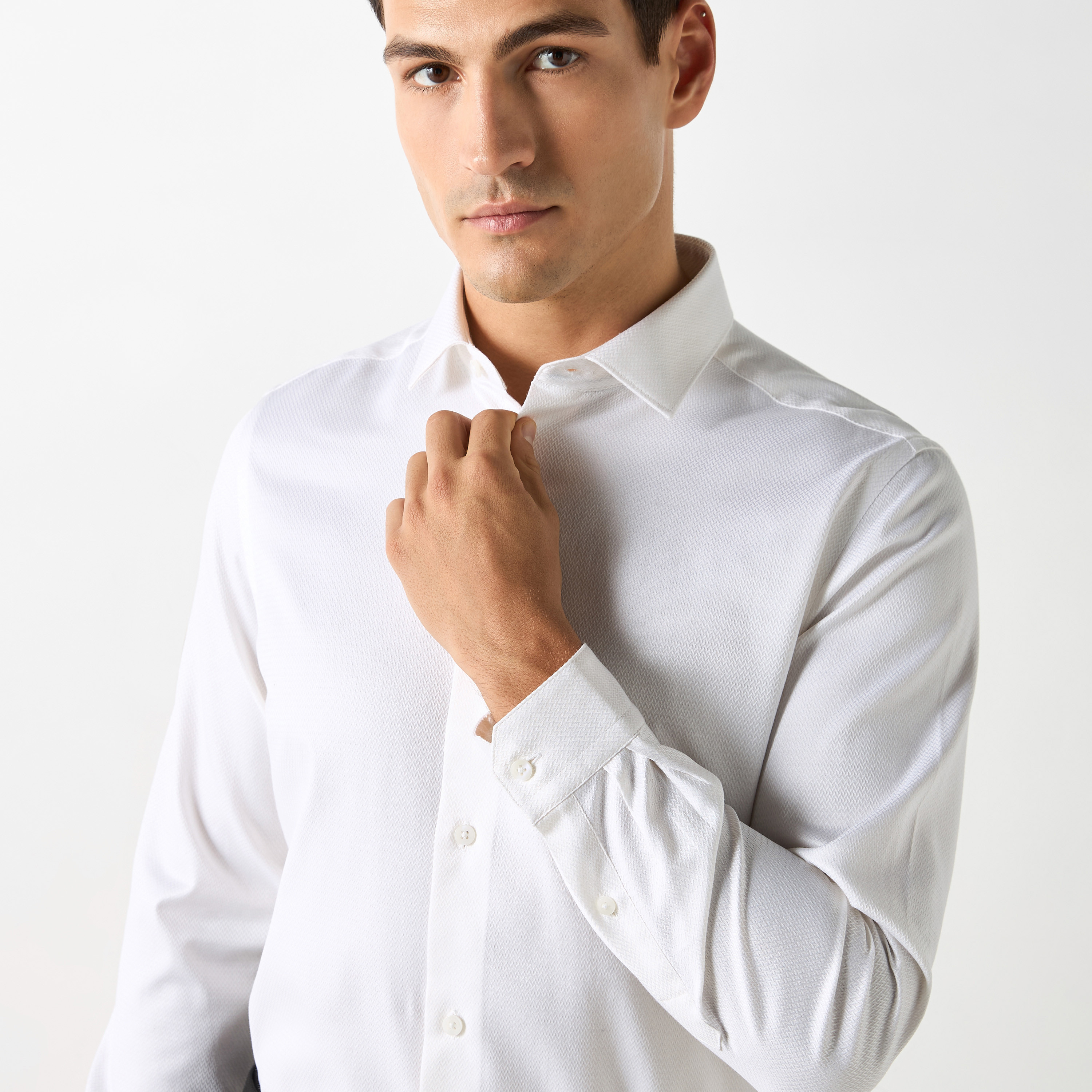 Regular Fit Textured Shirt with Collar and Long Sleeves-men-clothing-shirts-image-9