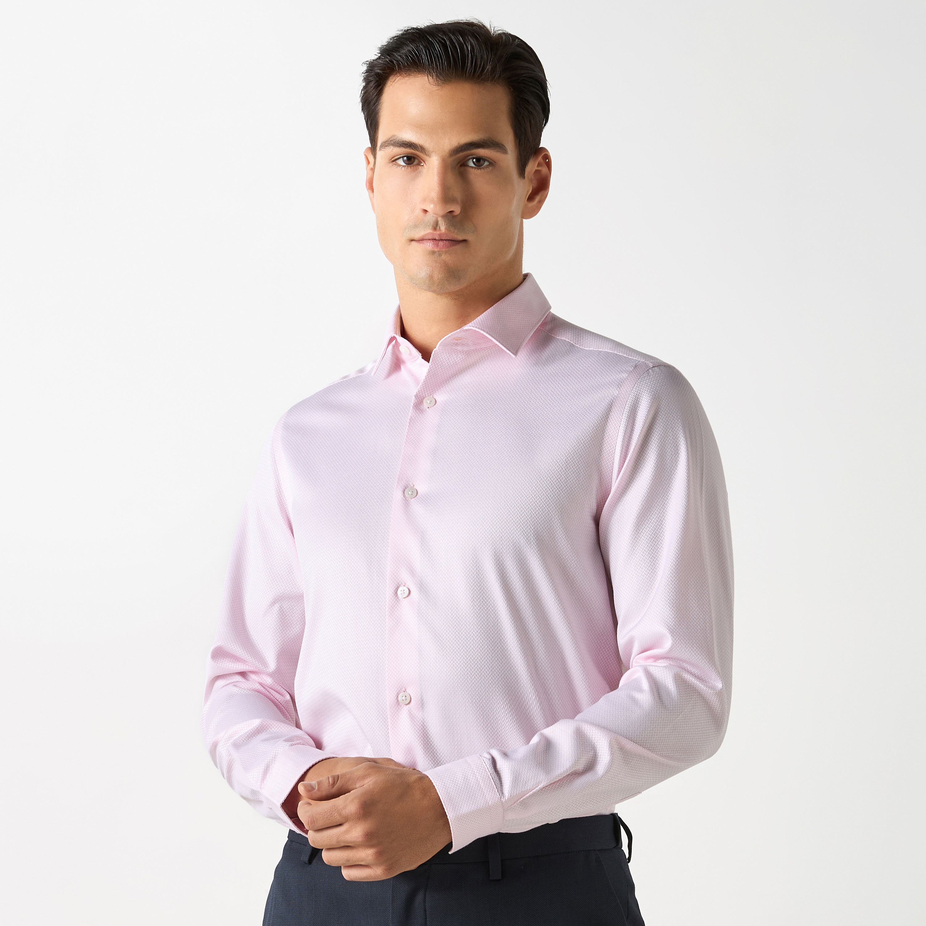 Regular Fit Textured Shirt with Collar and Long Sleeves-men-clothing-shirts-image-1