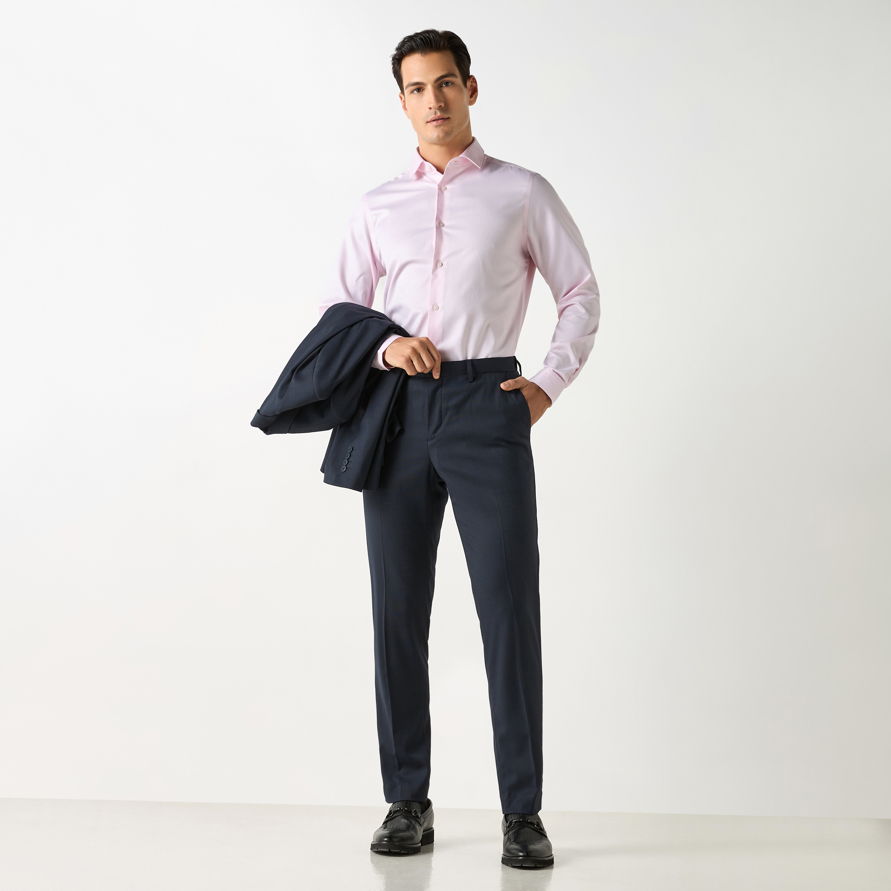 Regular Fit Textured Shirt with Collar and Long Sleeves-men-clothing-shirts-image-2