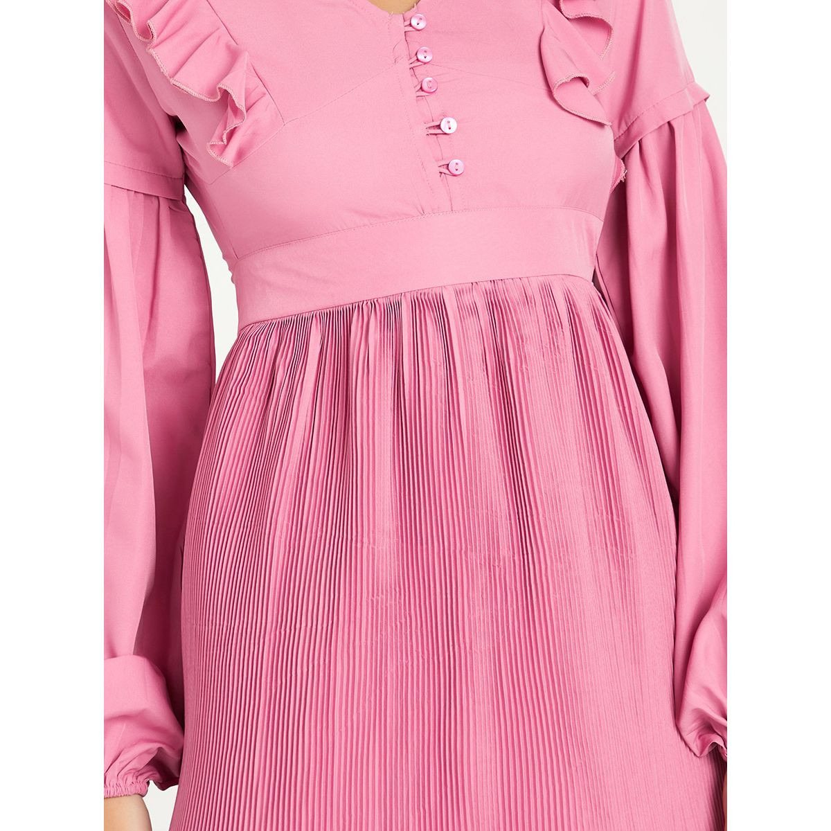 Styli Long Sleeves Pleated Midi Dress with Ruffle Detail-women-clothing-dresses-image-3