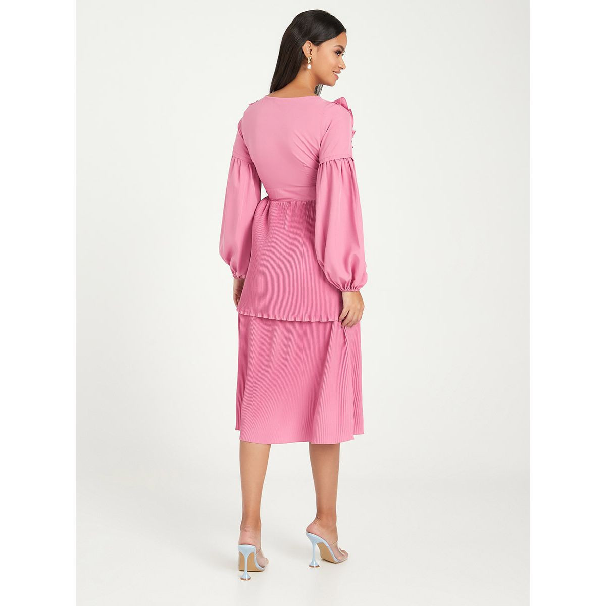 فستان ميدي باكمام طويلة وكشكش-women-clothing-dresses-image-4