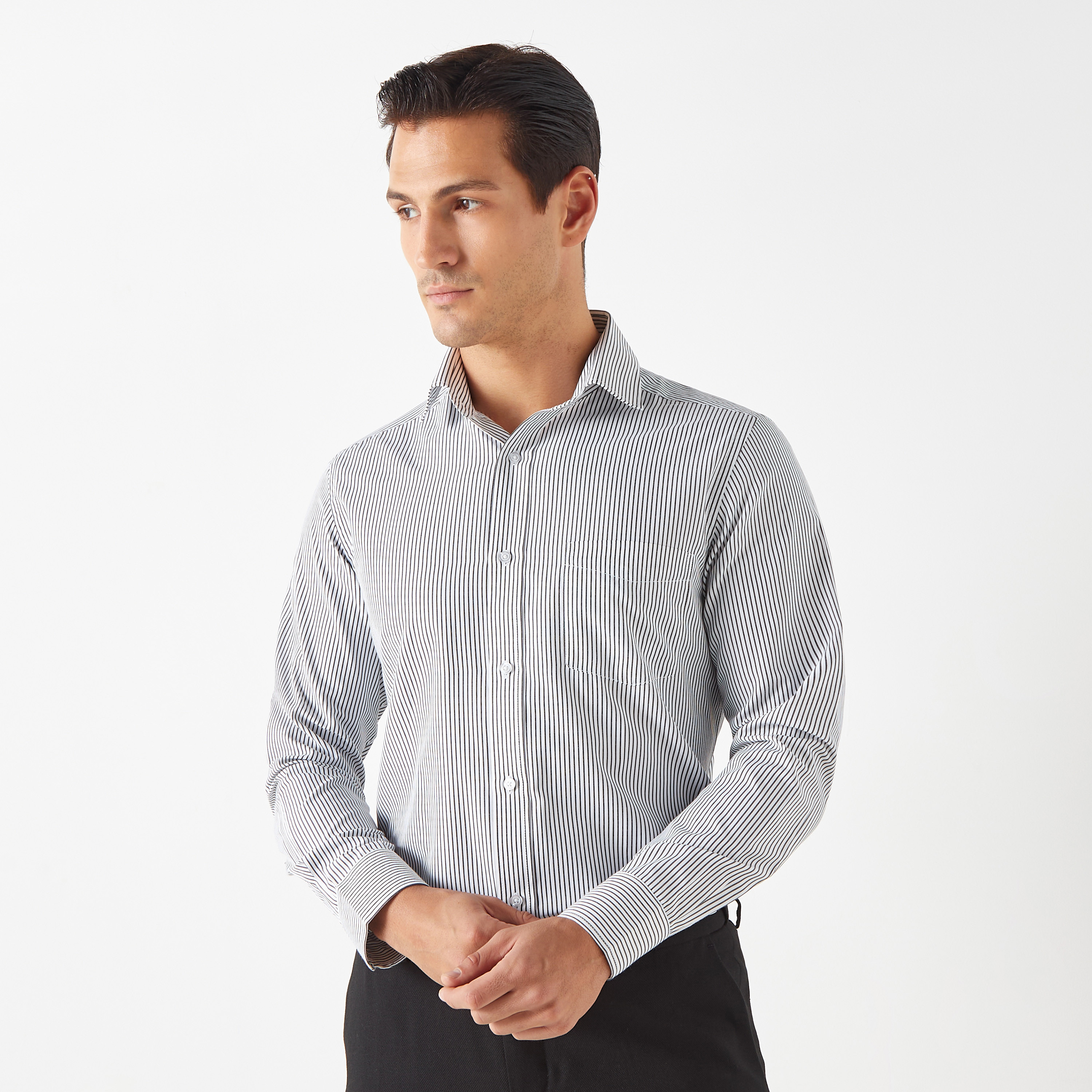 Regular Fit Striped Shirt with Chest Pocket and Long Sleeves-men-clothing-shirts-image-1