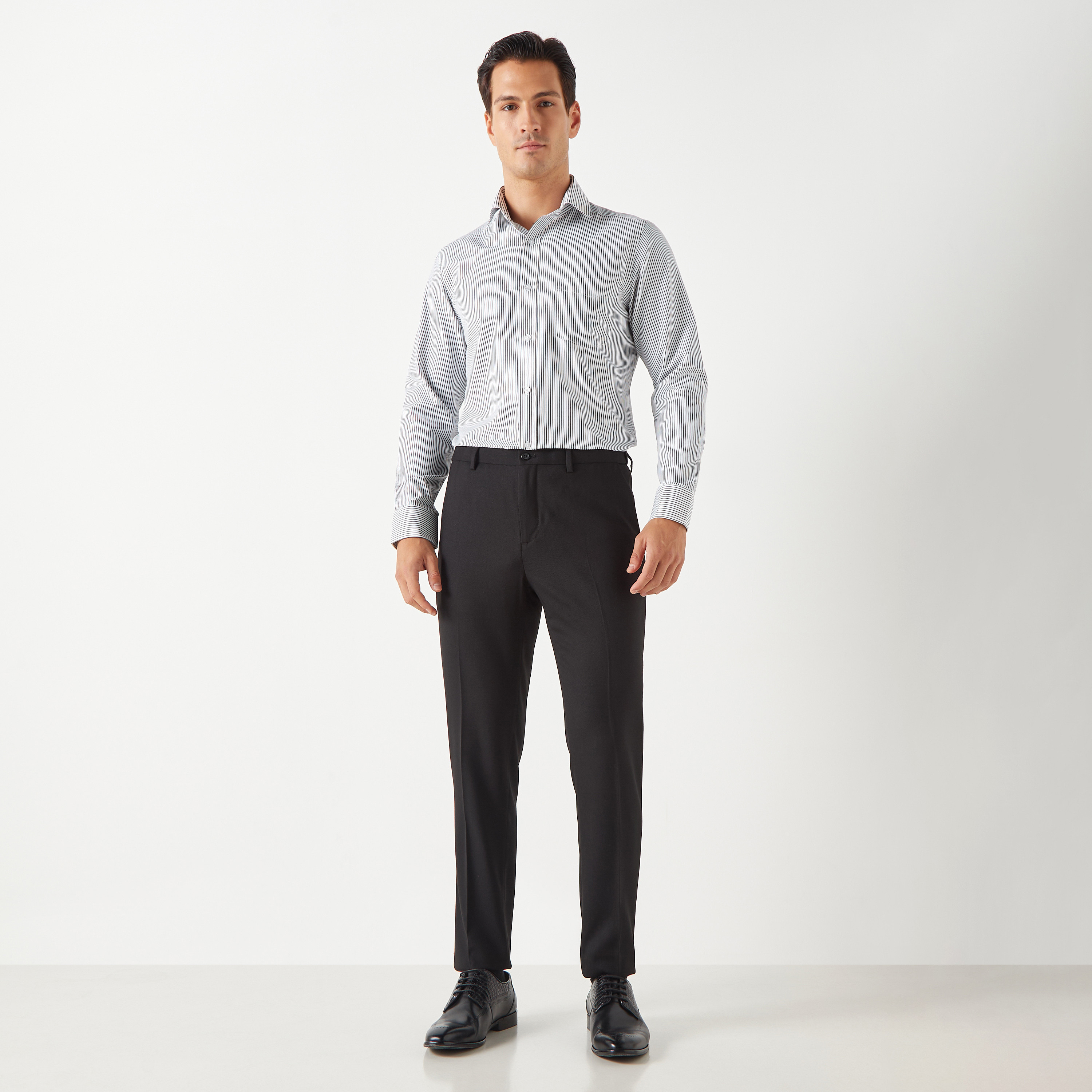 Regular Fit Striped Shirt with Chest Pocket and Long Sleeves-men-clothing-shirts-image-2