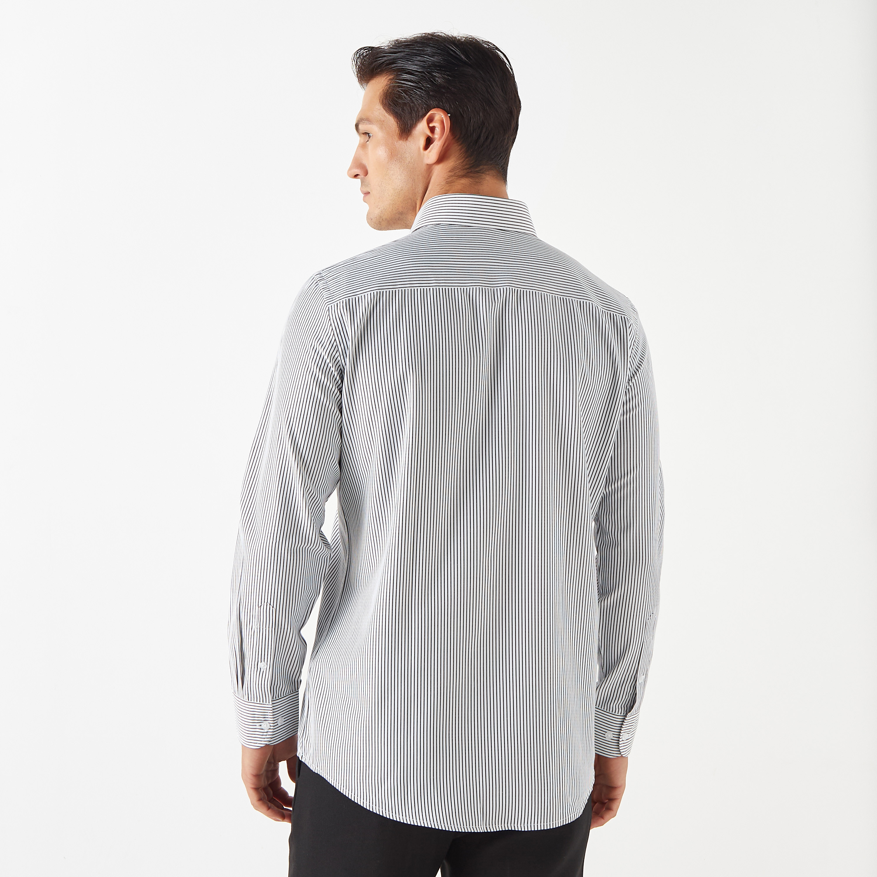 Regular Fit Striped Shirt with Chest Pocket and Long Sleeves-men-clothing-shirts-image-3