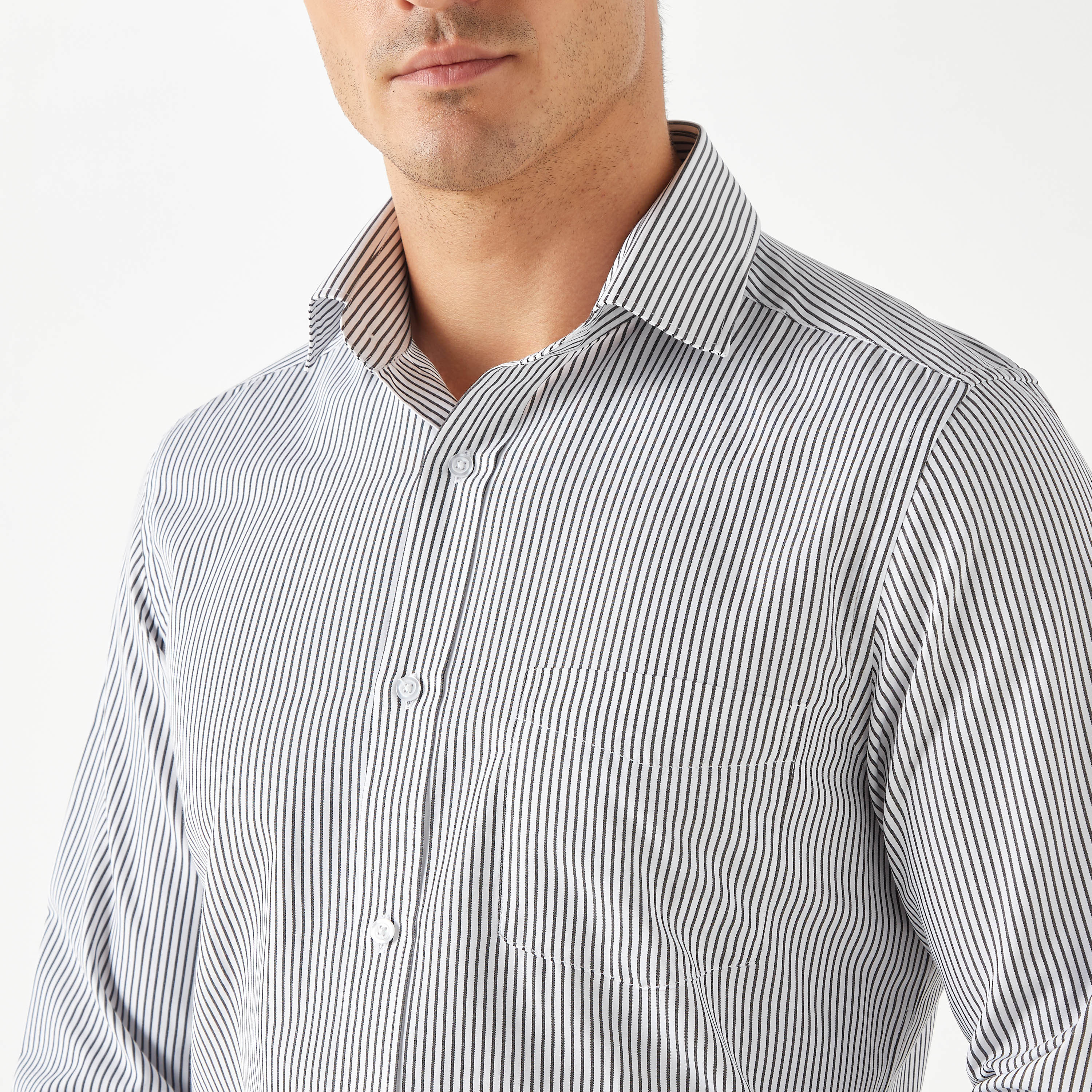 Regular Fit Striped Shirt with Chest Pocket and Long Sleeves-men-clothing-shirts-image-4