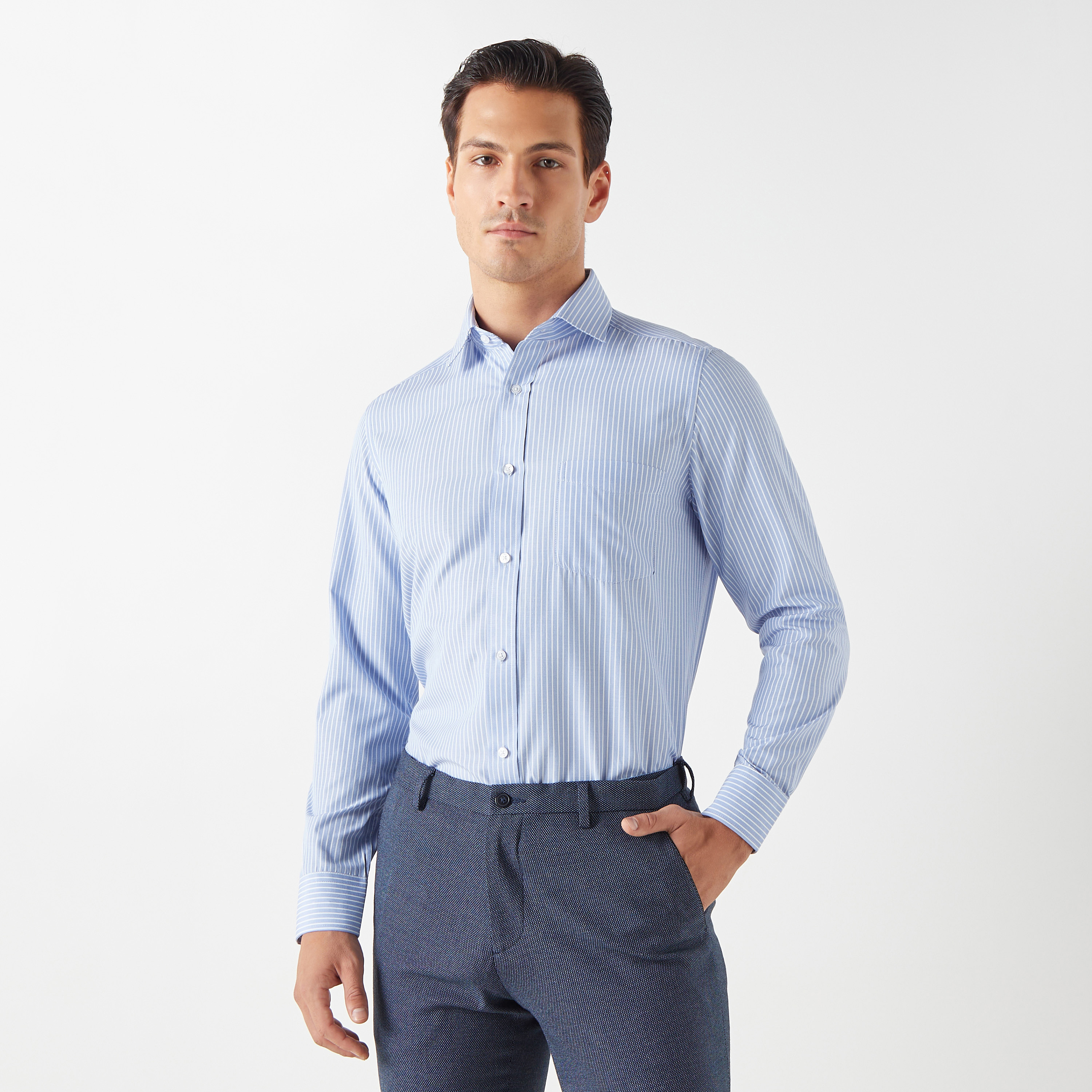 Regular Fit Striped Shirt with Chest Pocket and Long Sleeves-men-clothing-shirts-image-1