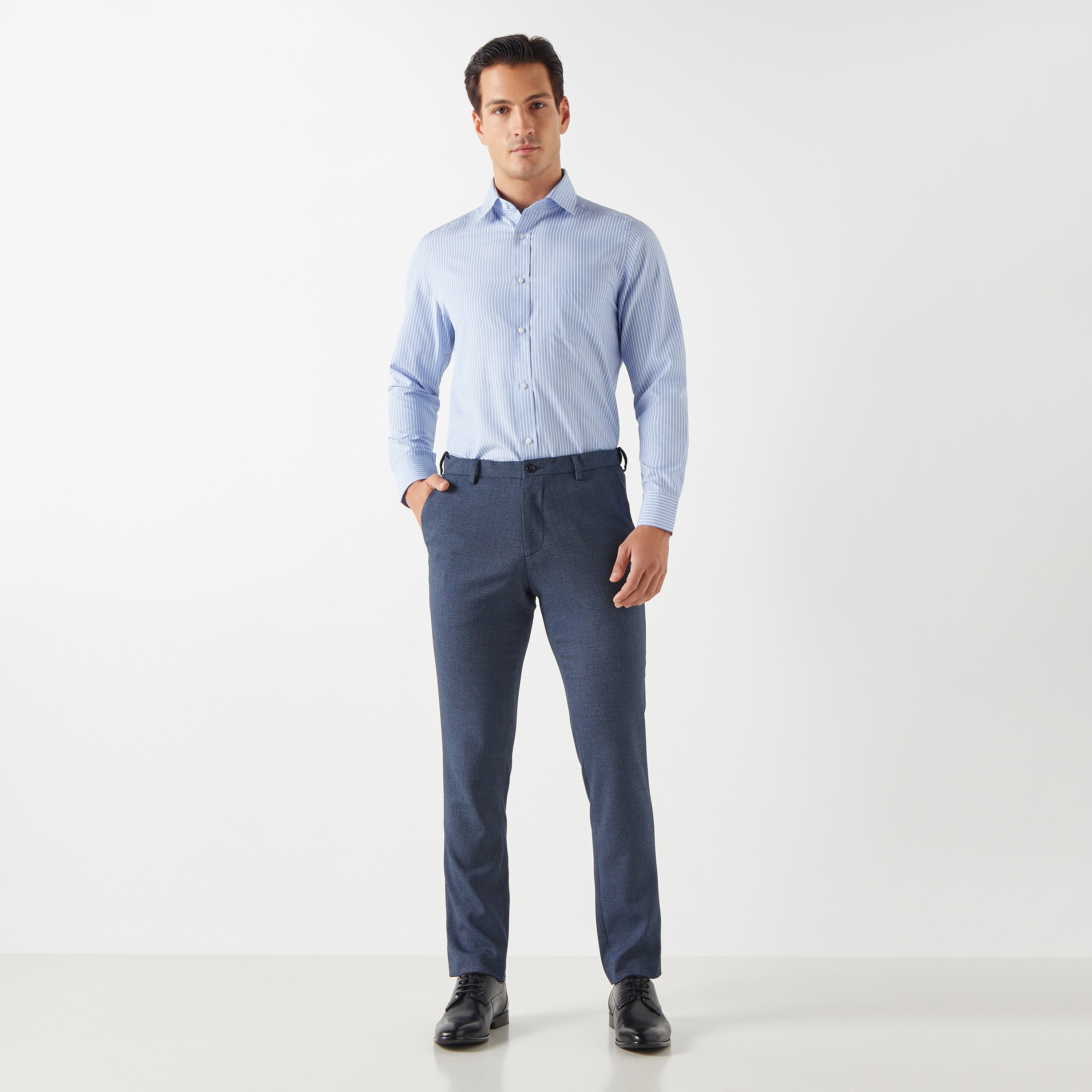 Regular Fit Striped Shirt with Chest Pocket and Long Sleeves-men-clothing-shirts-image-2