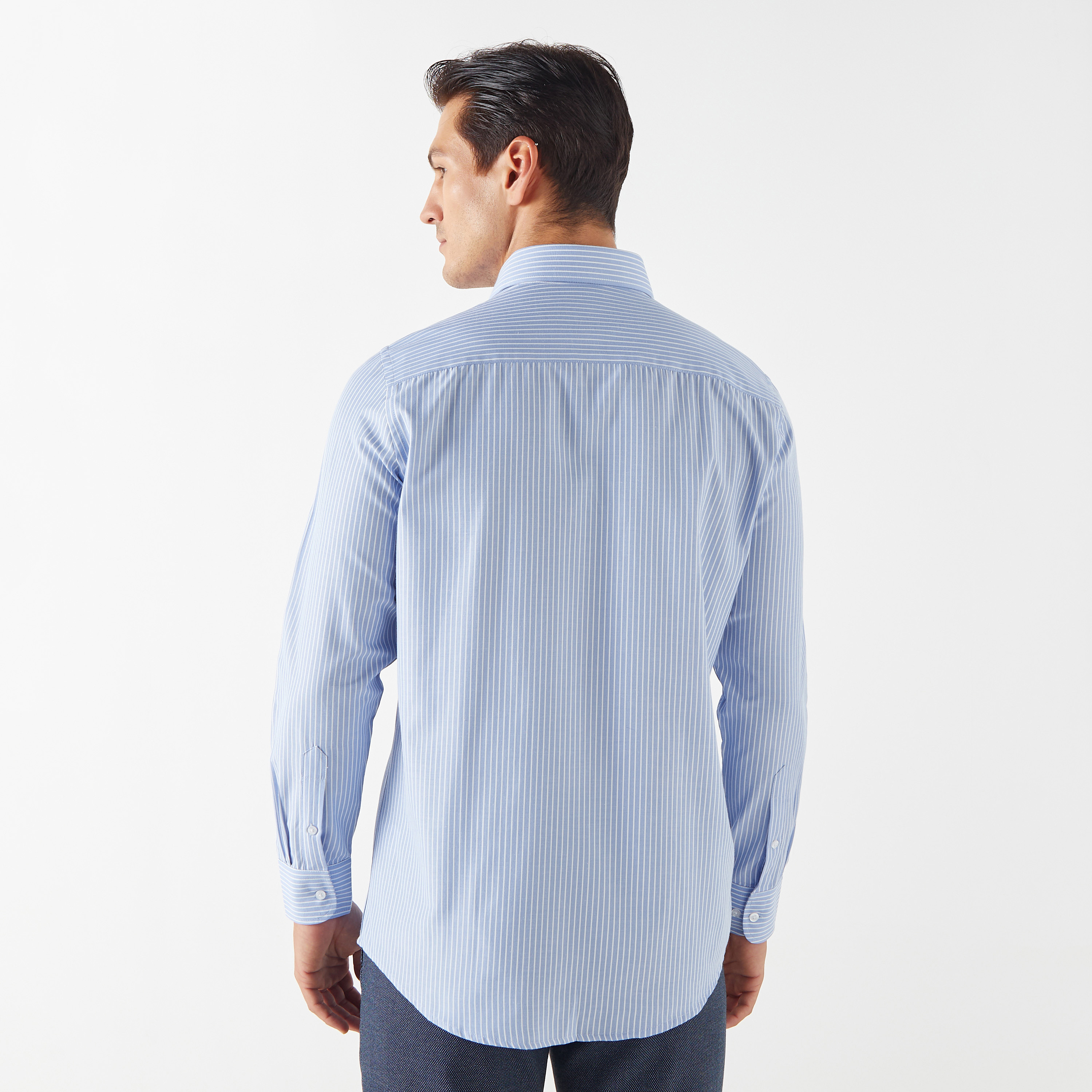 Regular Fit Striped Shirt with Chest Pocket and Long Sleeves-men-clothing-shirts-image-3