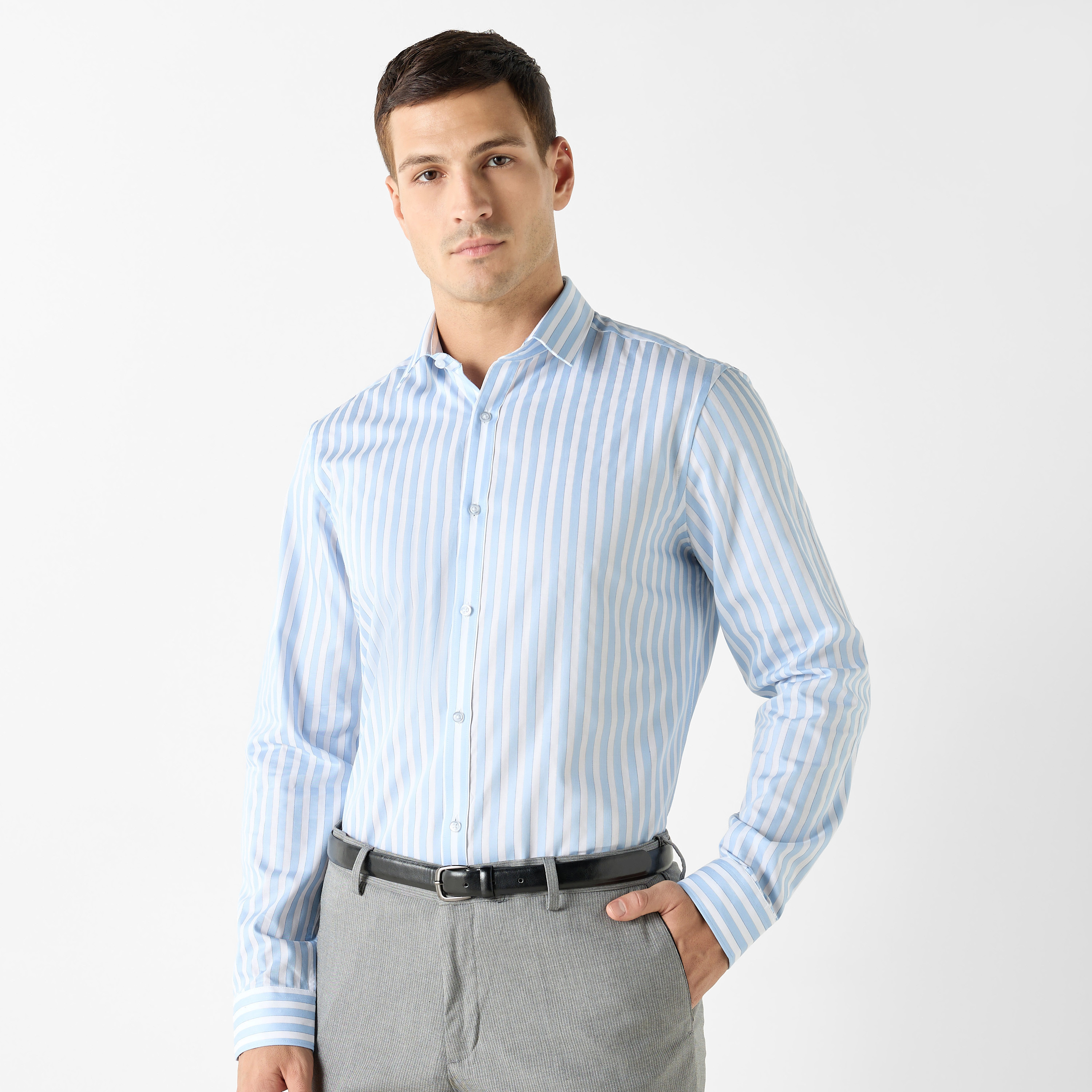 Regular Fit Striped Collared Shirt with Long Sleeves-men-clothing-shirts-image-1