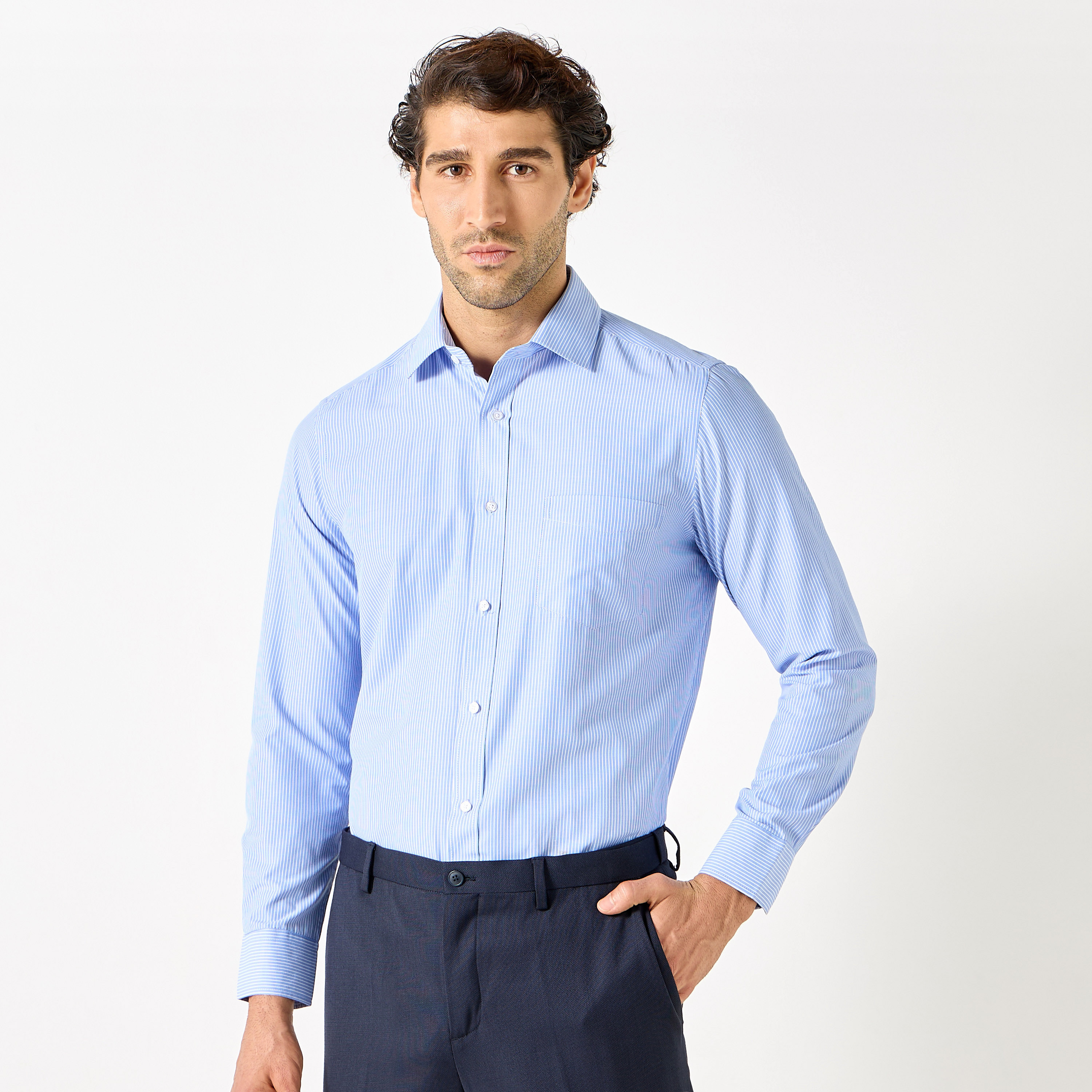 Regular Fit Striped Shirt with Chest Pocket and Long Sleeves-men-clothing-shirts-image-1