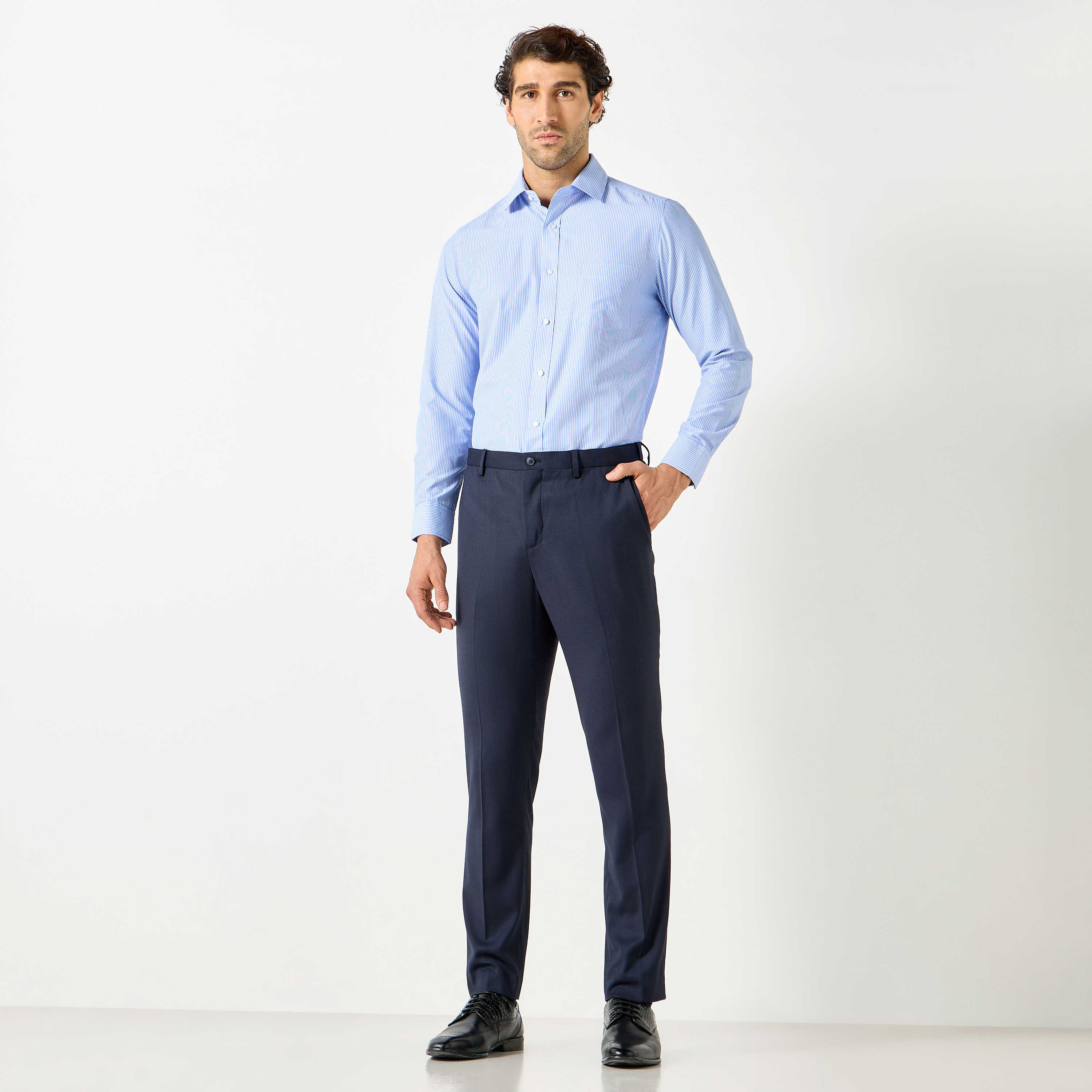 Regular Fit Striped Shirt with Chest Pocket and Long Sleeves-men-clothing-shirts-image-2