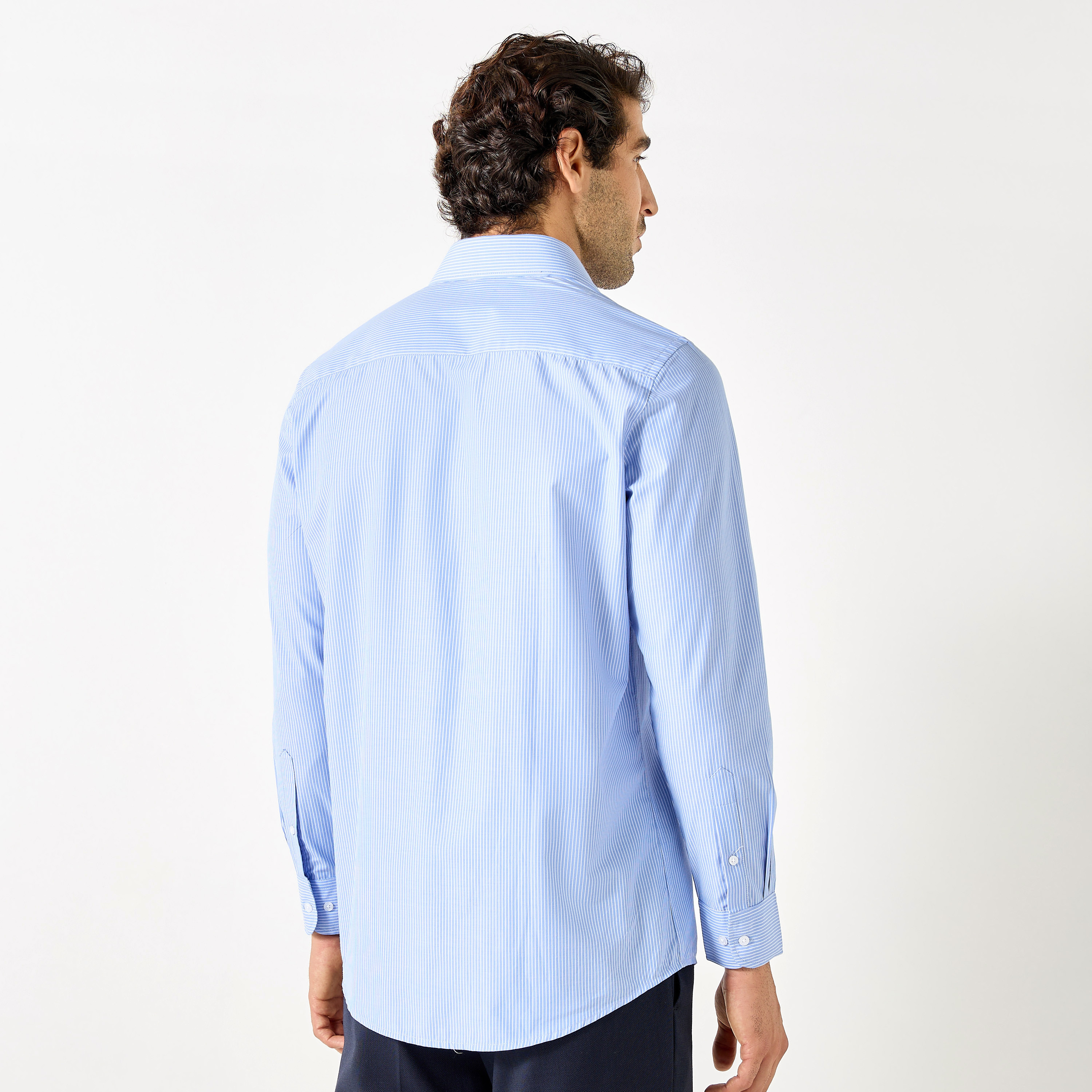 Regular Fit Striped Shirt with Chest Pocket and Long Sleeves-men-clothing-shirts-image-3