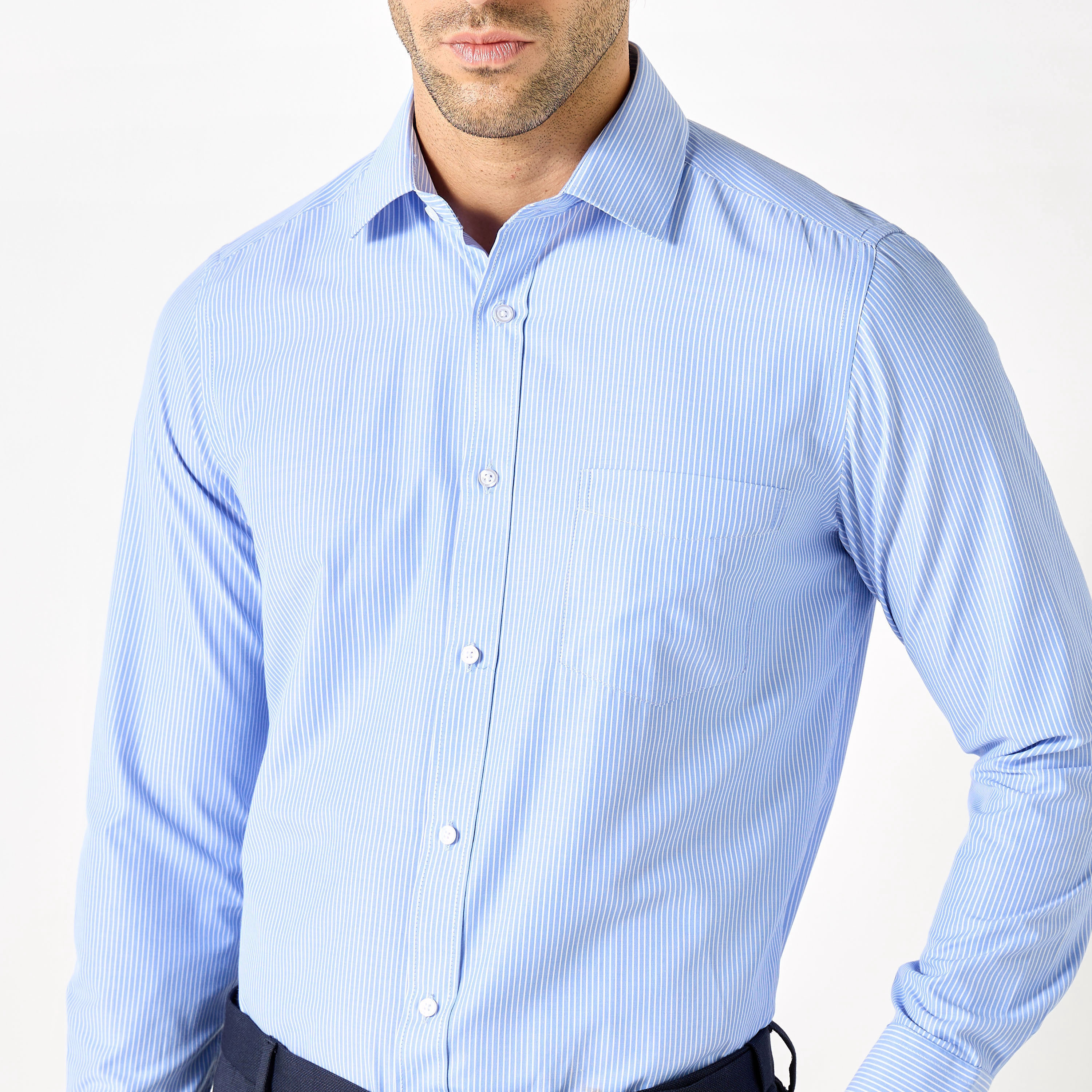 Regular Fit Striped Shirt with Chest Pocket and Long Sleeves-men-clothing-shirts-image-4