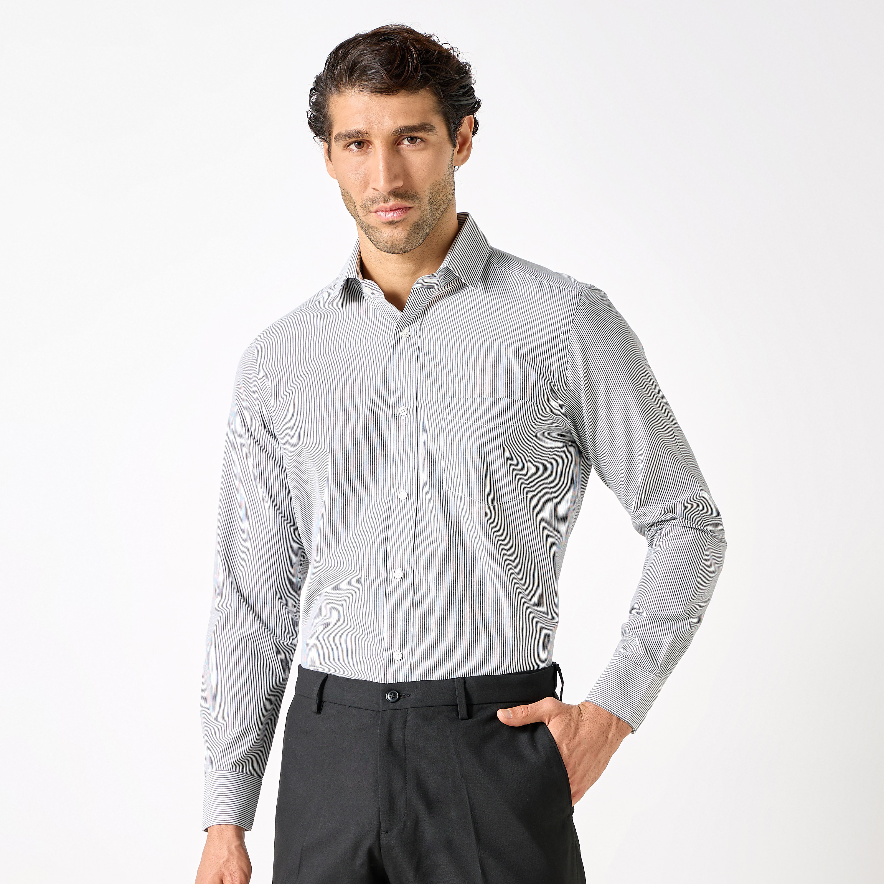 Regular Fit Striped Shirt with Chest Pocket and Long Sleeves-men-clothing-shirts-image-1