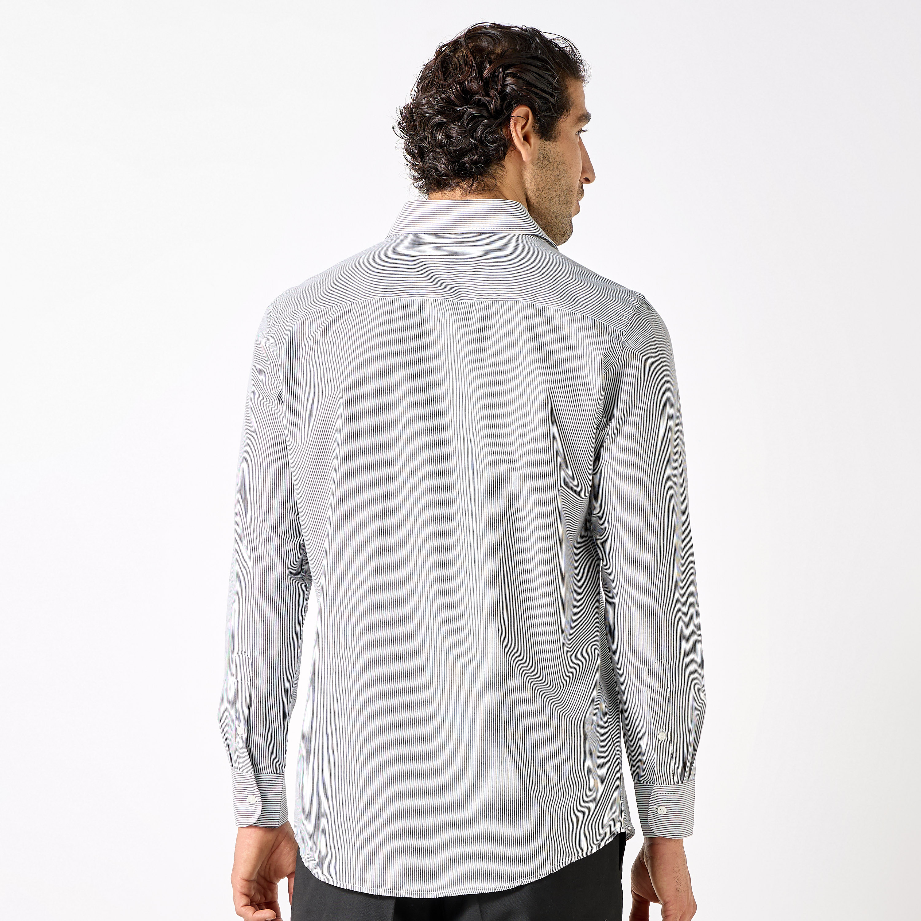 Regular Fit Striped Shirt with Chest Pocket and Long Sleeves-men-clothing-shirts-image-3
