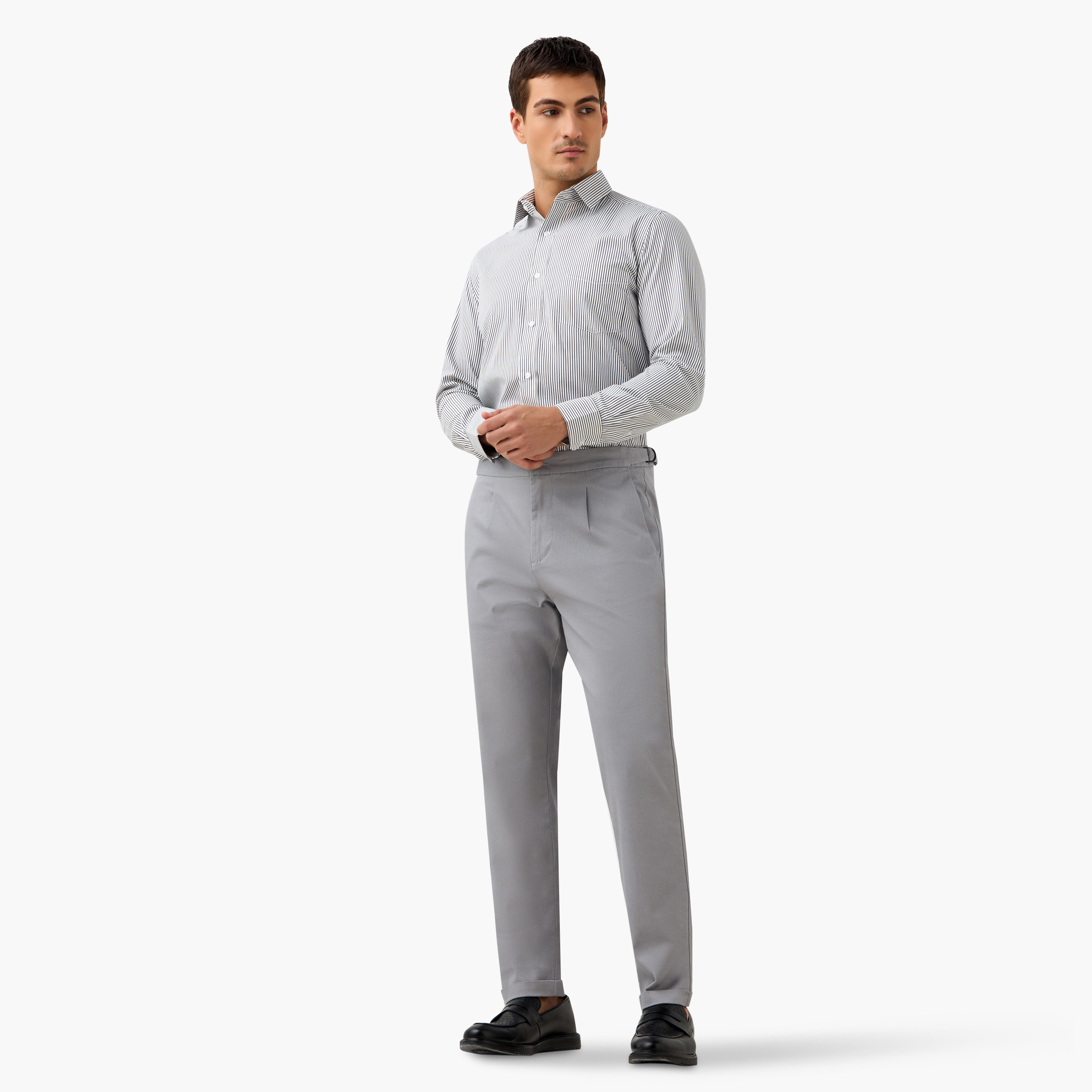 Regular Fit Striped Shirt with Chest Pocket and Long Sleeves-men-clothing-shirts-image-2