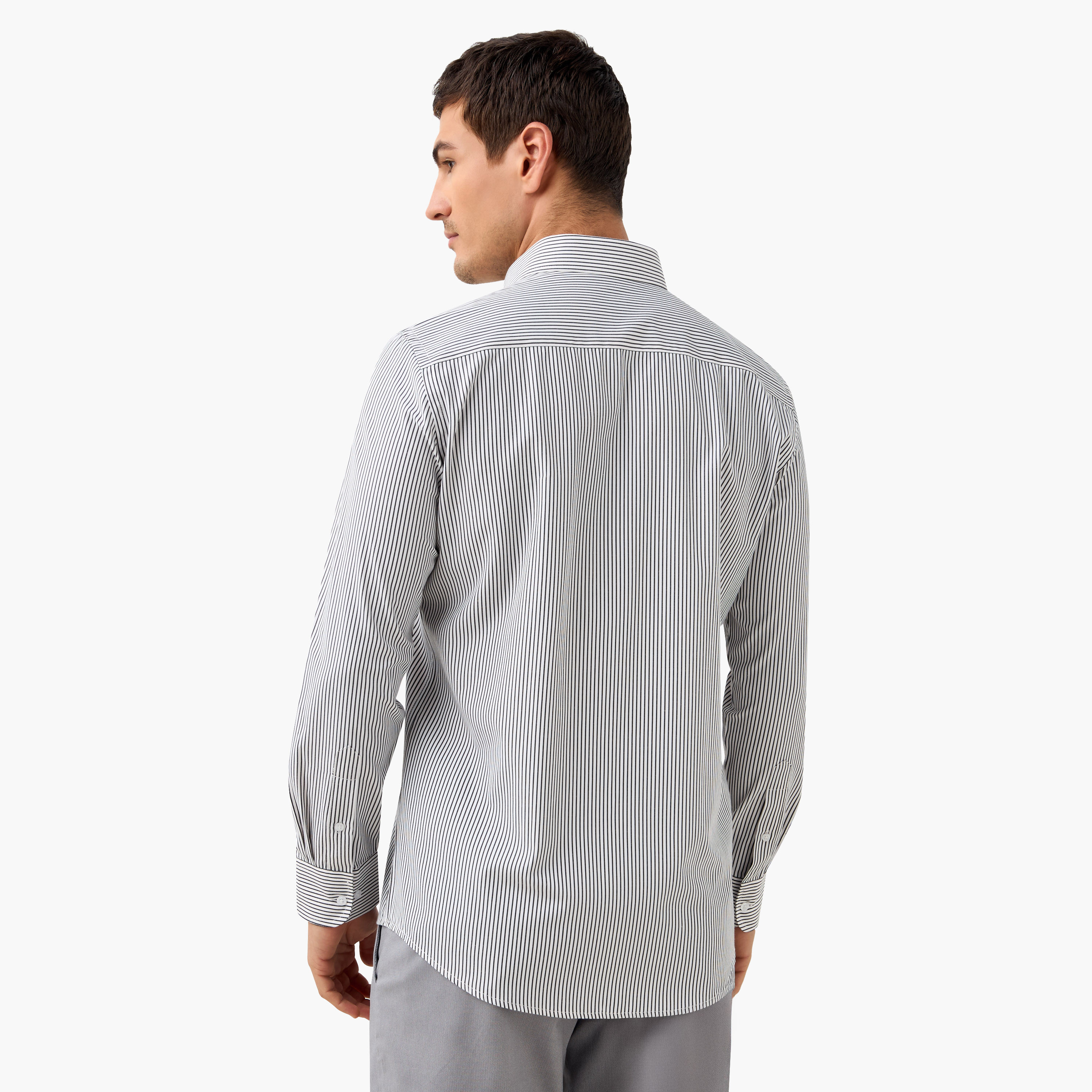 Regular Fit Striped Shirt with Chest Pocket and Long Sleeves-men-clothing-shirts-image-3