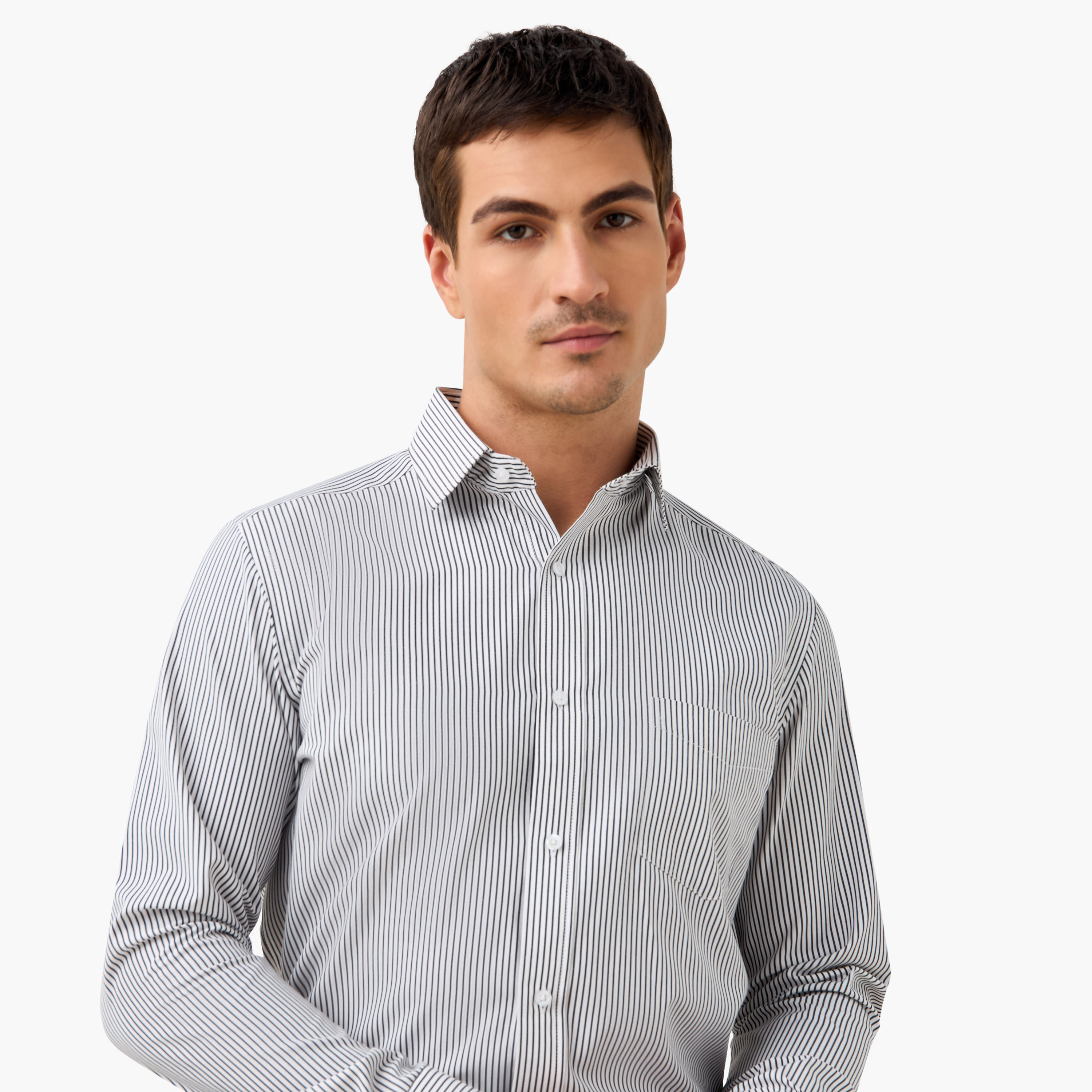 Regular Fit Striped Shirt with Chest Pocket and Long Sleeves-men-clothing-shirts-image-4