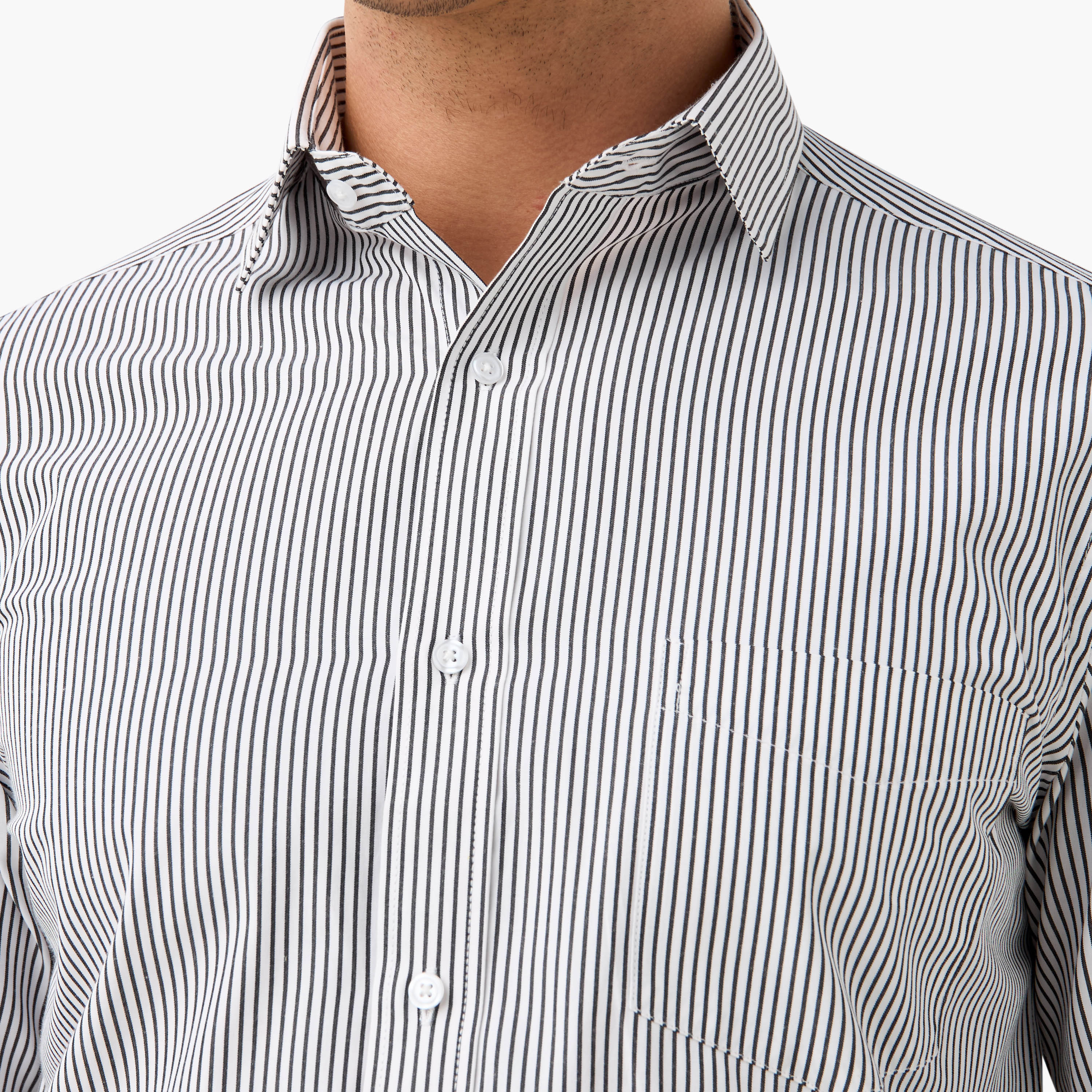 Regular Fit Striped Shirt with Chest Pocket and Long Sleeves-men-clothing-shirts-image-5
