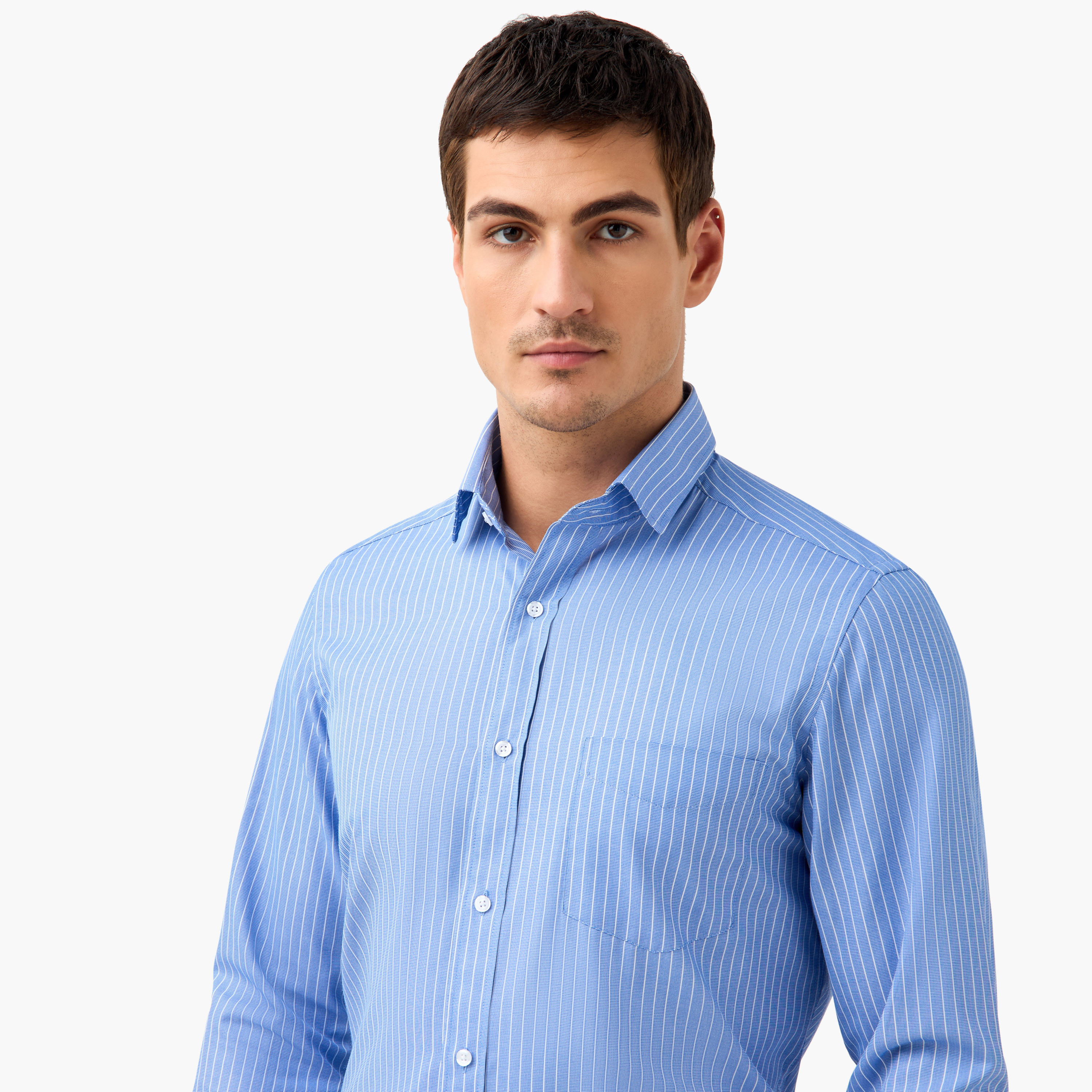 Shop Regular Fit Striped Shirt with Collar and Long Sleeves Online ...