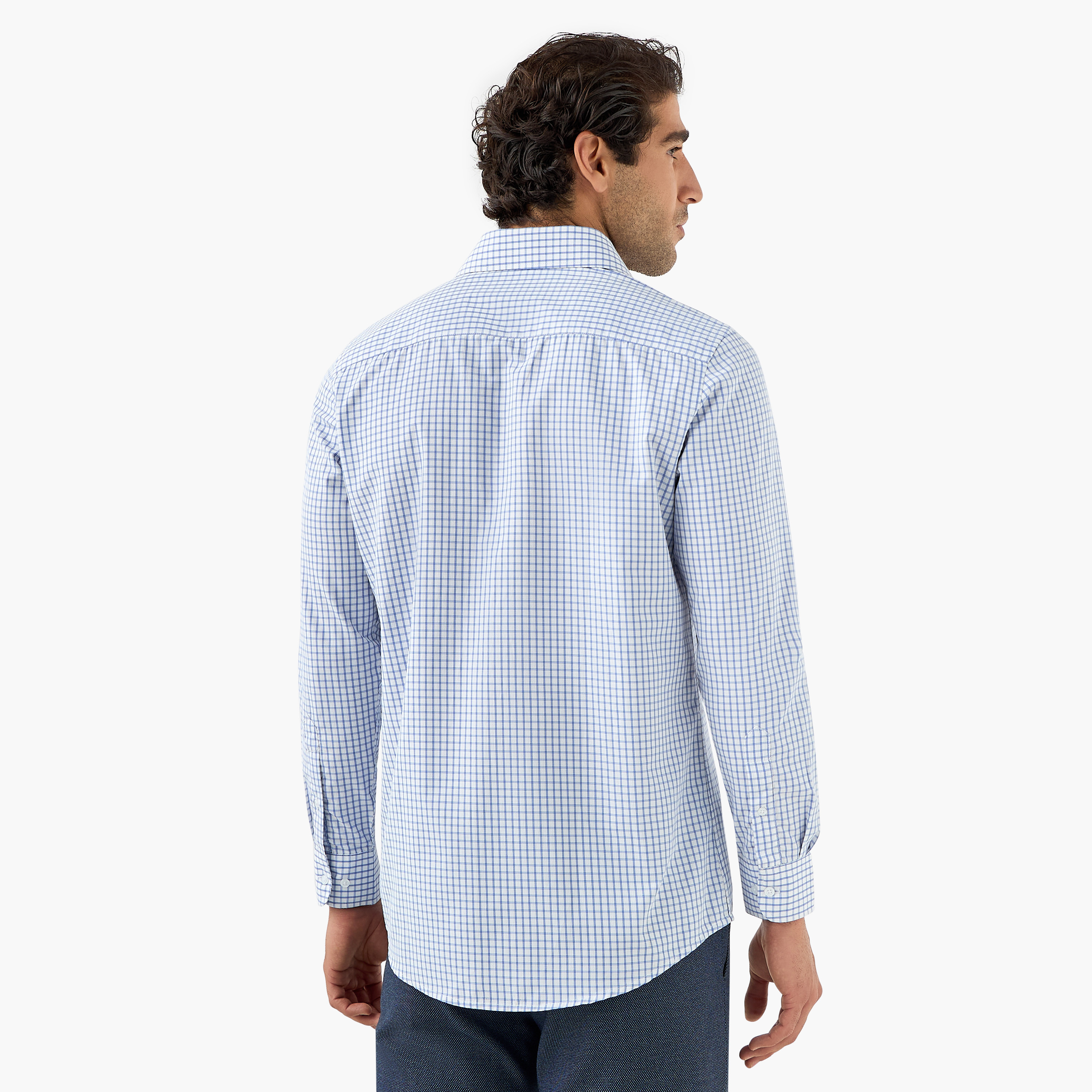 Regular Fit Checked Shirt with Collar and Long Sleeves-men-clothing-shirts-image-3